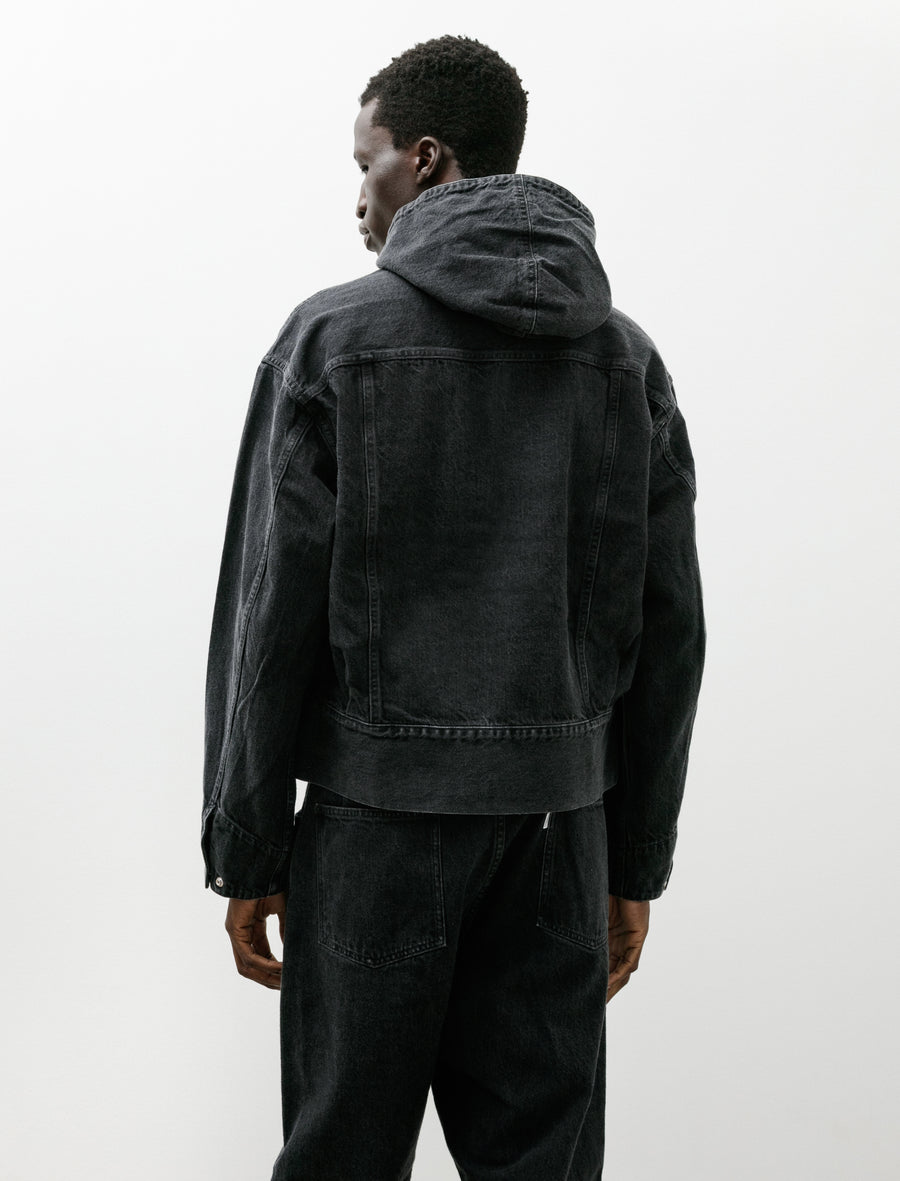 Hooded Denim Blouson Hand Faded Black - Image 2
