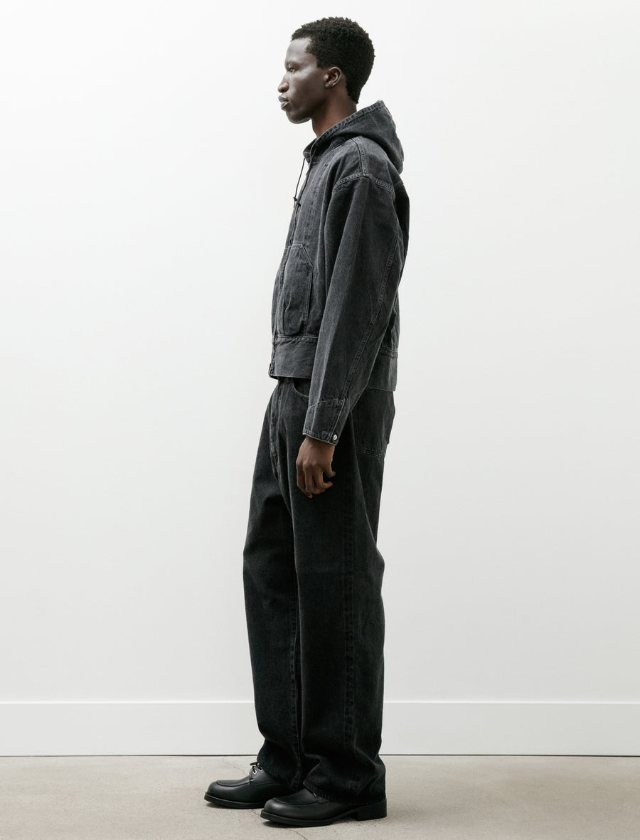 Hooded Denim Blouson Hand Faded Black - Image 6