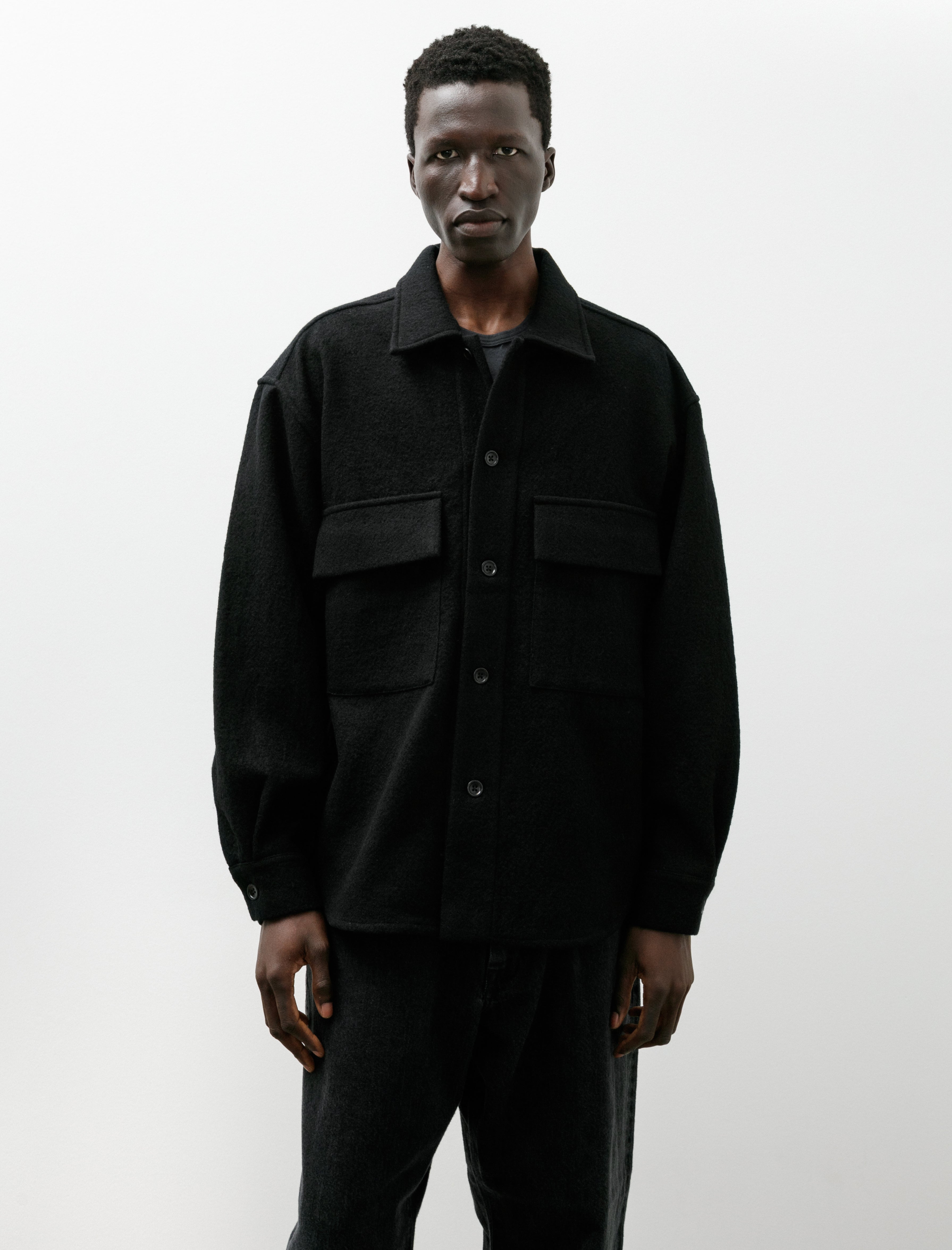 James Coward Double Pocket Overshirt Piece Dyed Wool Twill Black