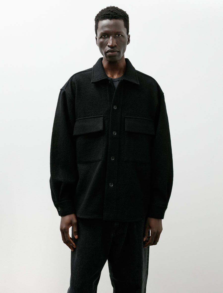 Double Pocket Overshirt Piece Dyed Wool Twill Black - Image 1
