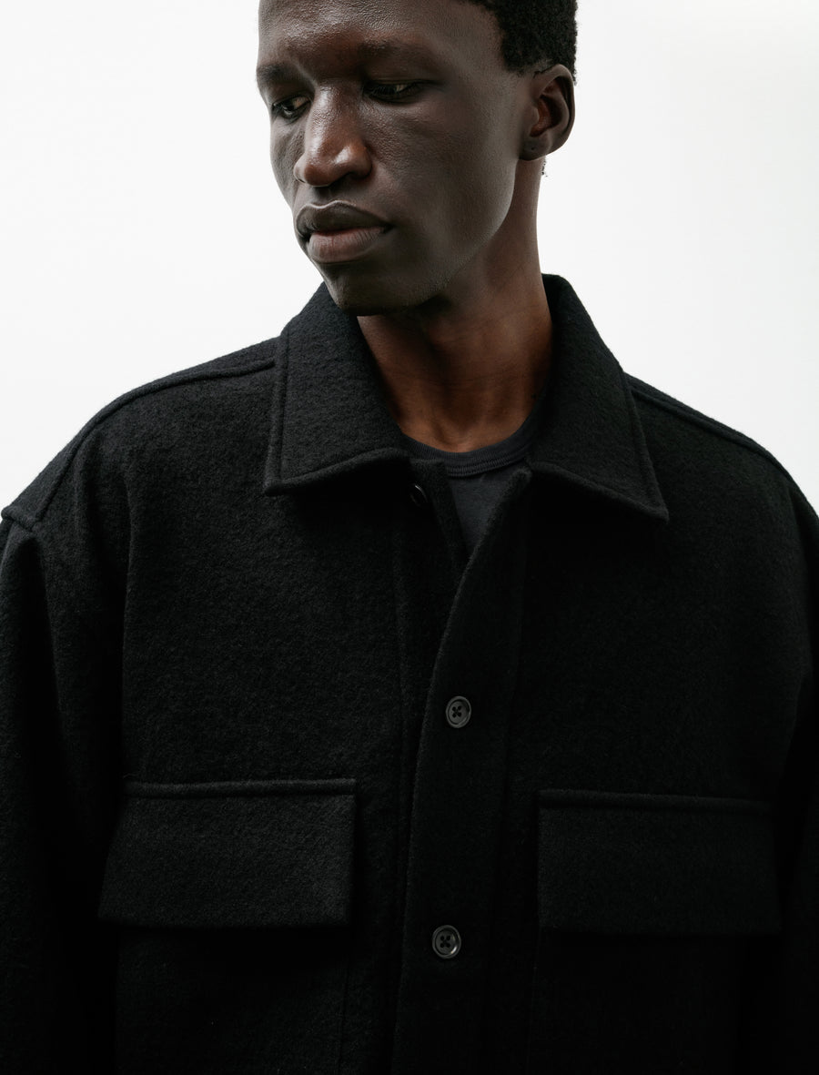 Double Pocket Overshirt Piece Dyed Wool Twill Black - Image 4