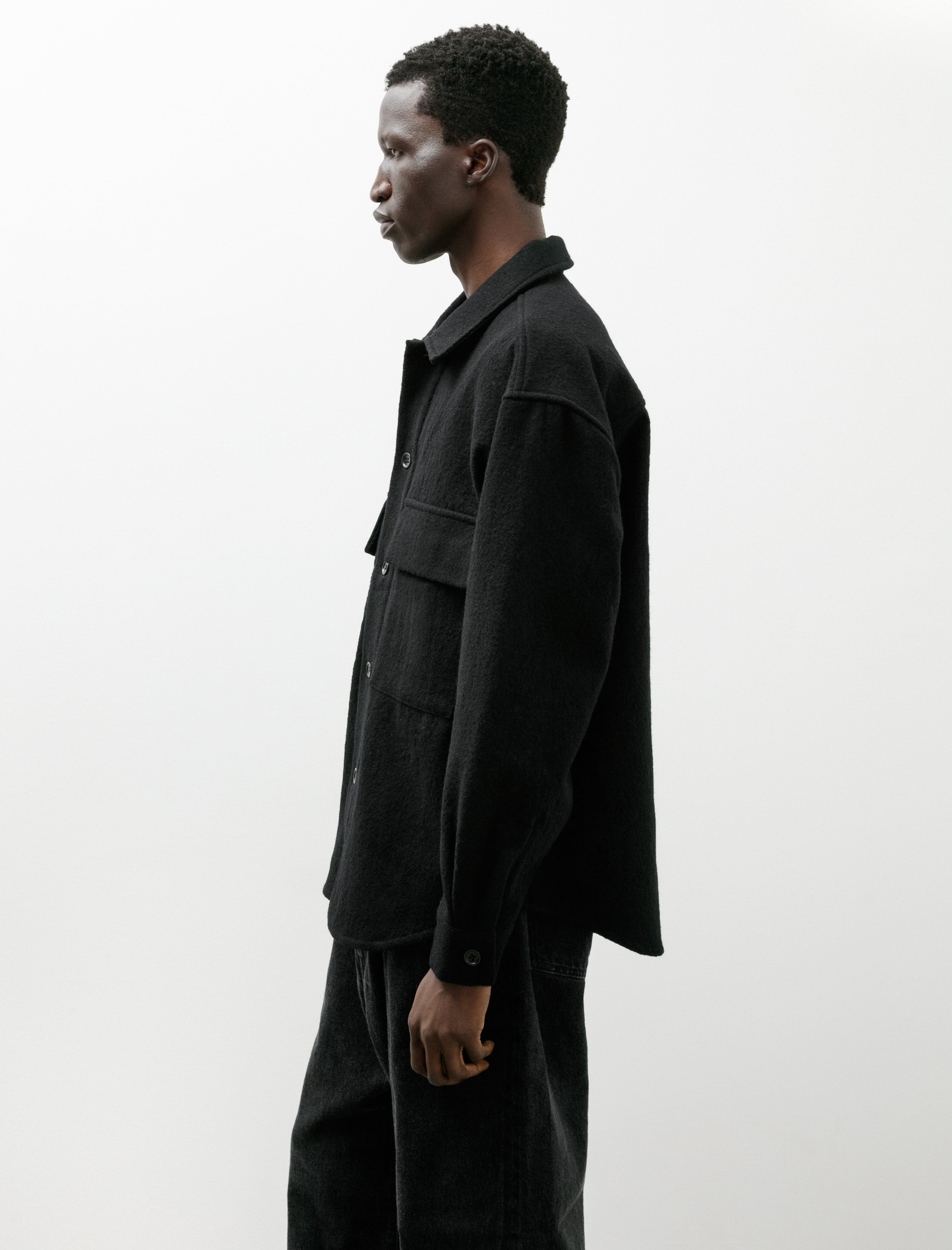 James Coward Double Pocket Overshirt Piece Dyed Wool Twill Black