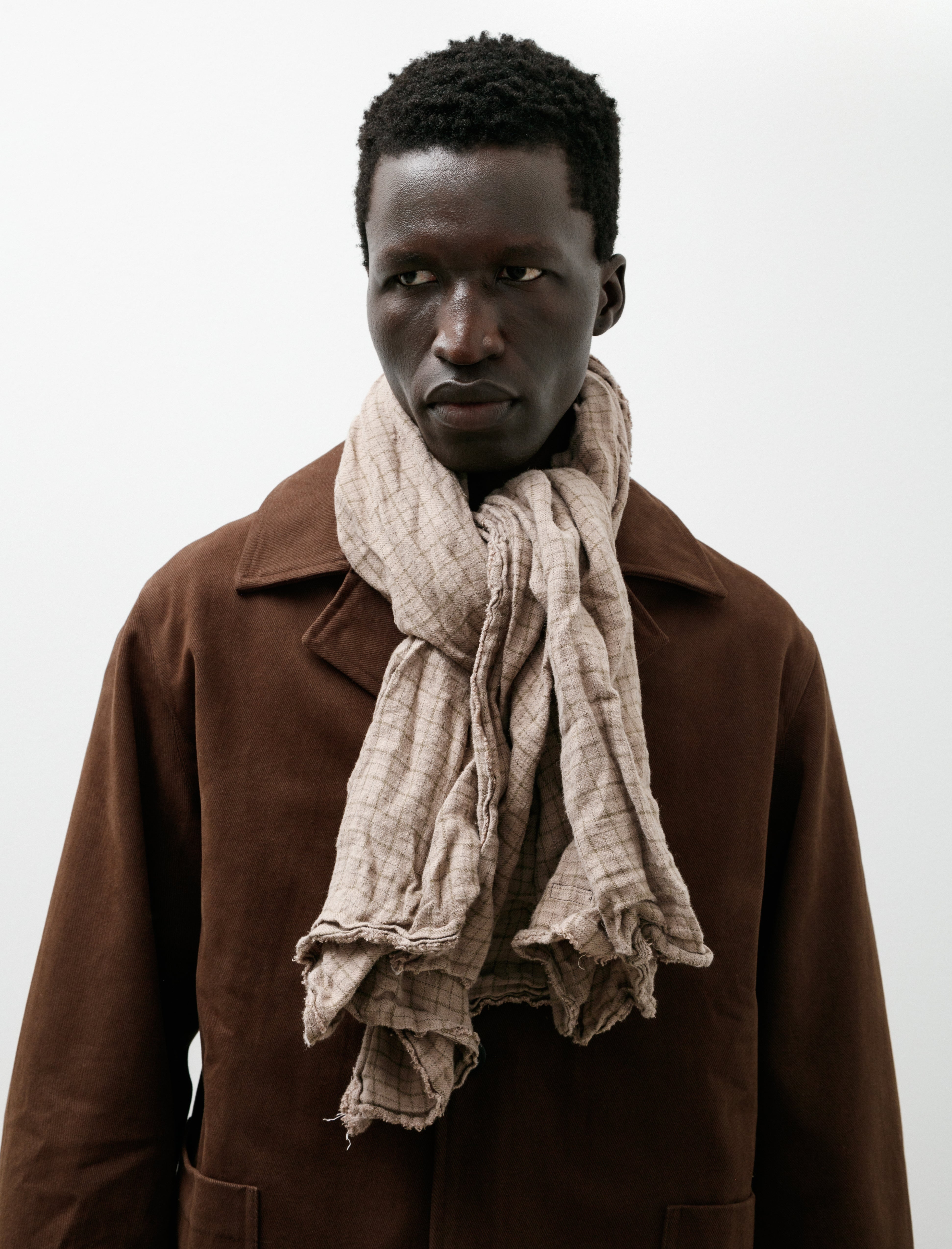 Conkers Knot Scarf Tattersall Linen Brown Overdye