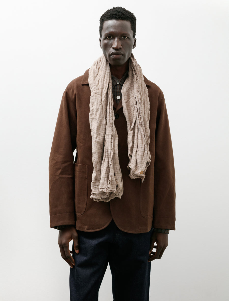 Knot Scarf Tattersall Linen Brown Overdye - Image 2