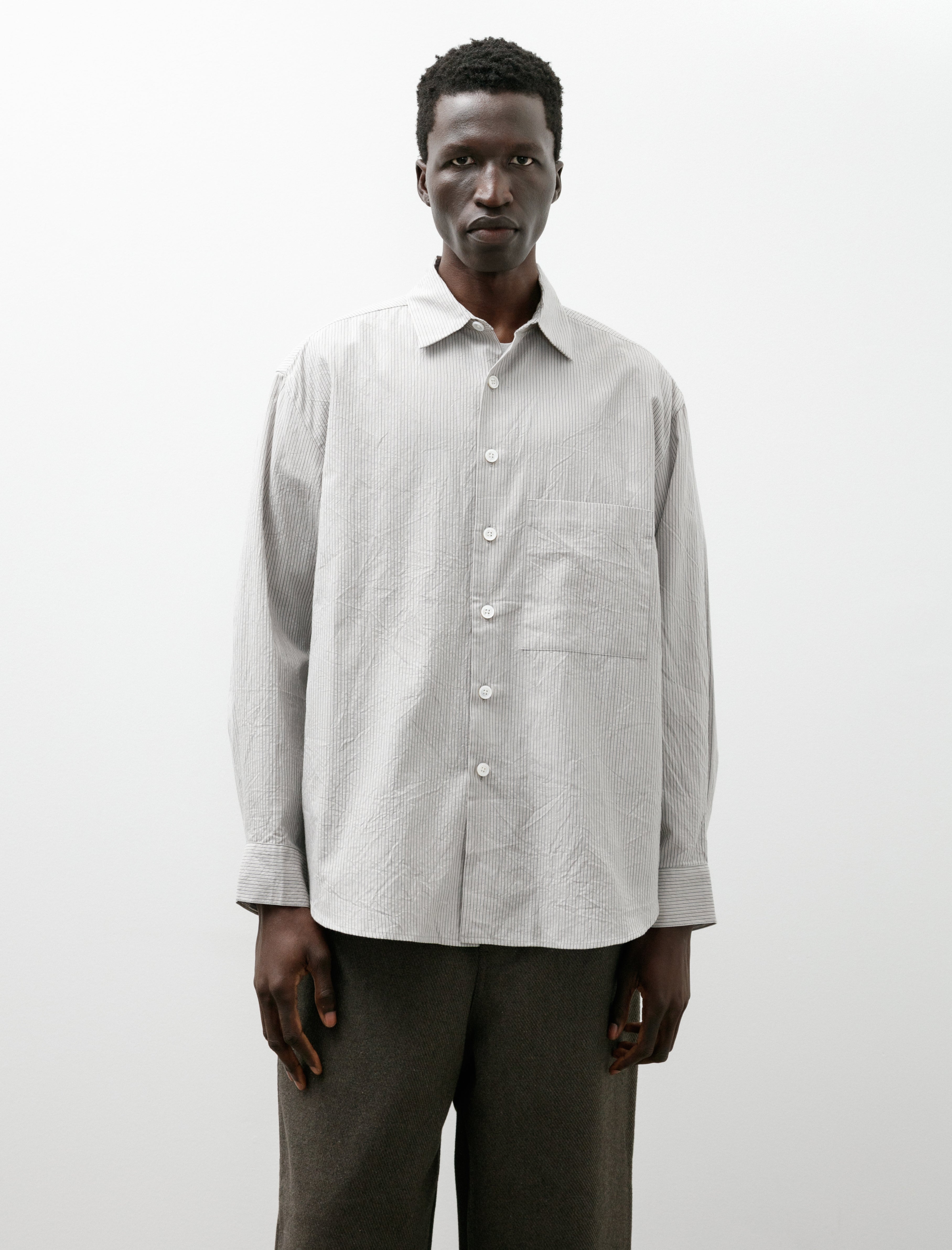 Evan Kinori Big Shirt Two Organic Cotton Stripe Light Grey Black