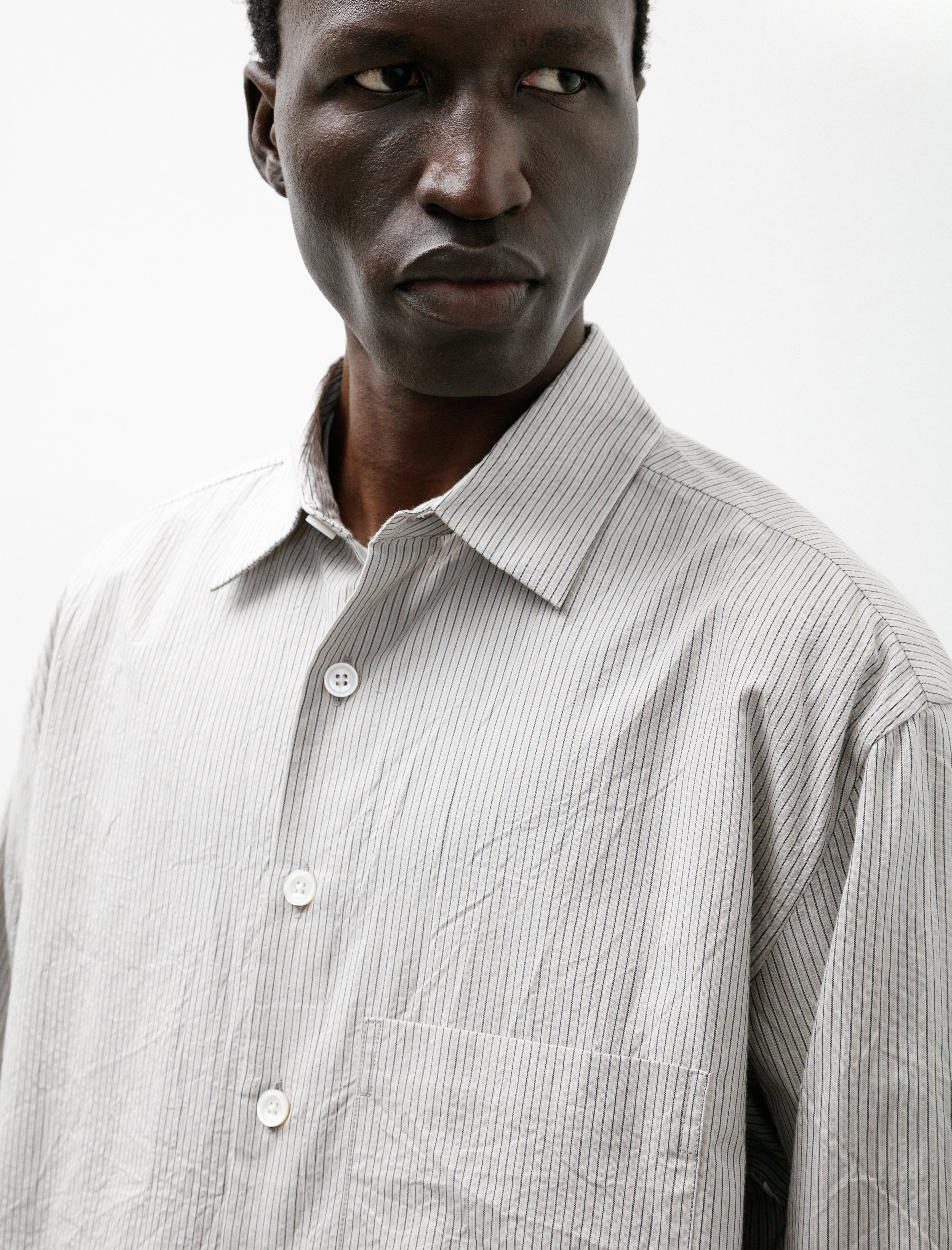 Evan Kinori Big Shirt Two Organic Cotton Stripe Light Grey Black