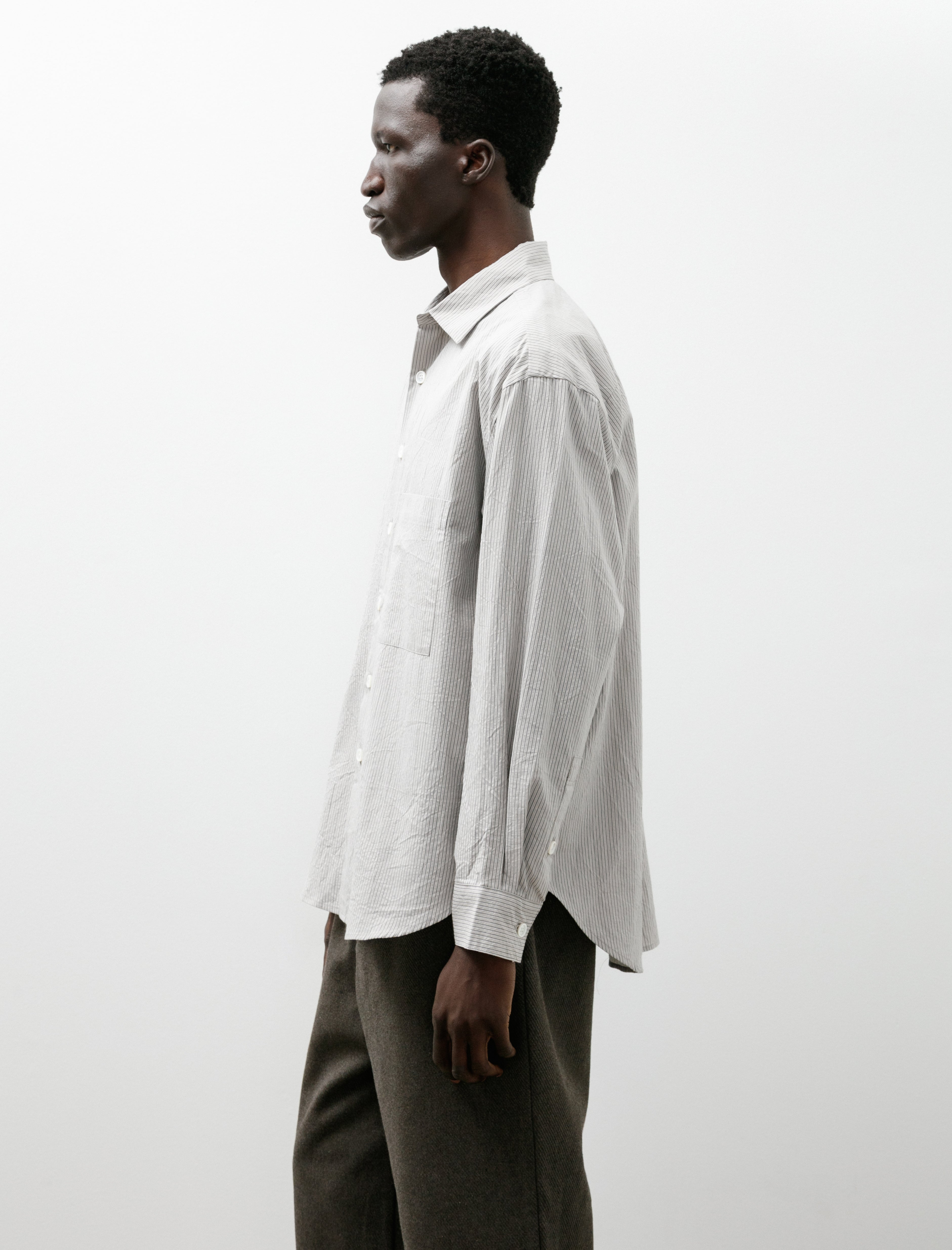 Evan Kinori Big Shirt Two Organic Cotton Stripe Light Grey Black