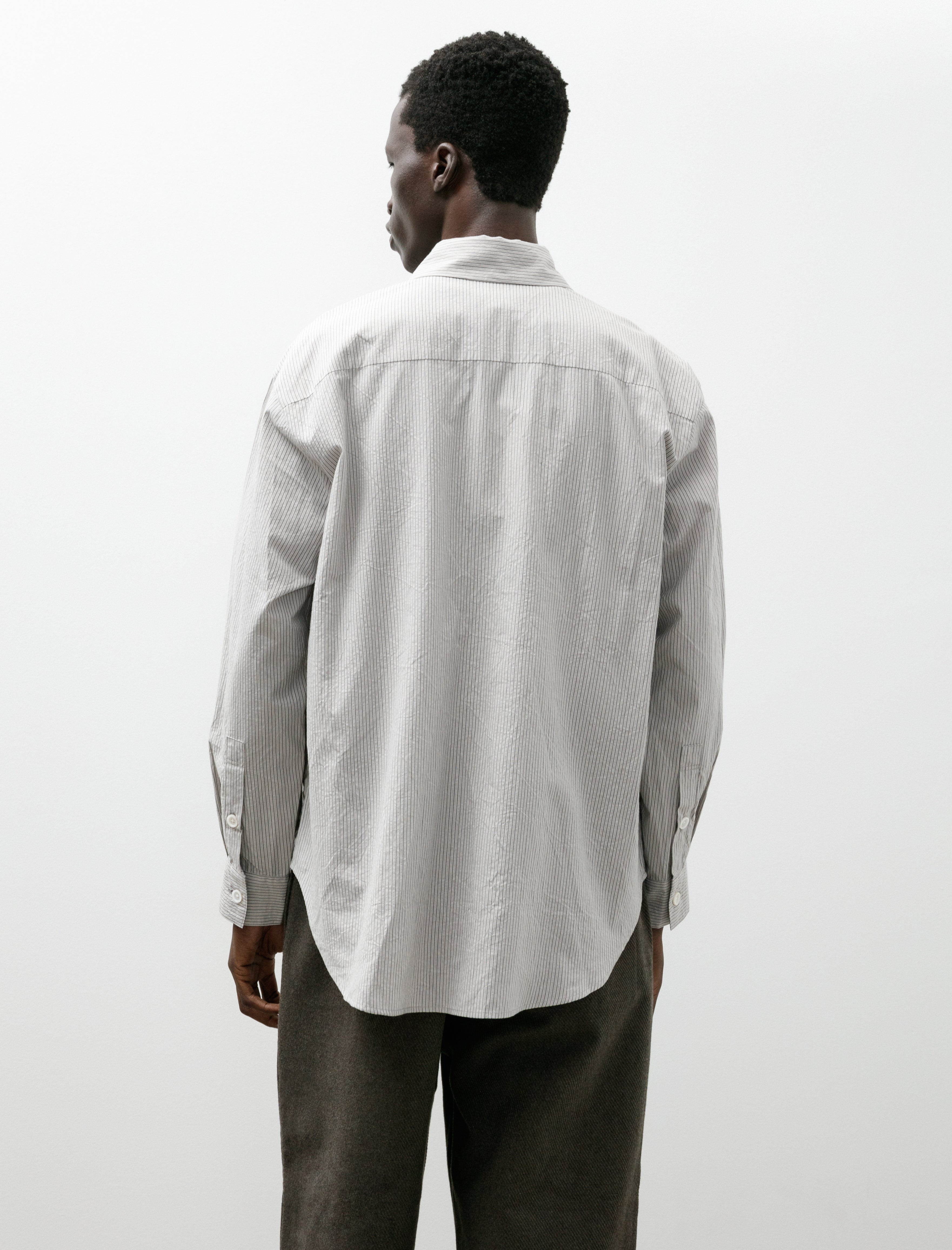 Evan Kinori Big Shirt Two Organic Cotton Stripe Light Grey Black