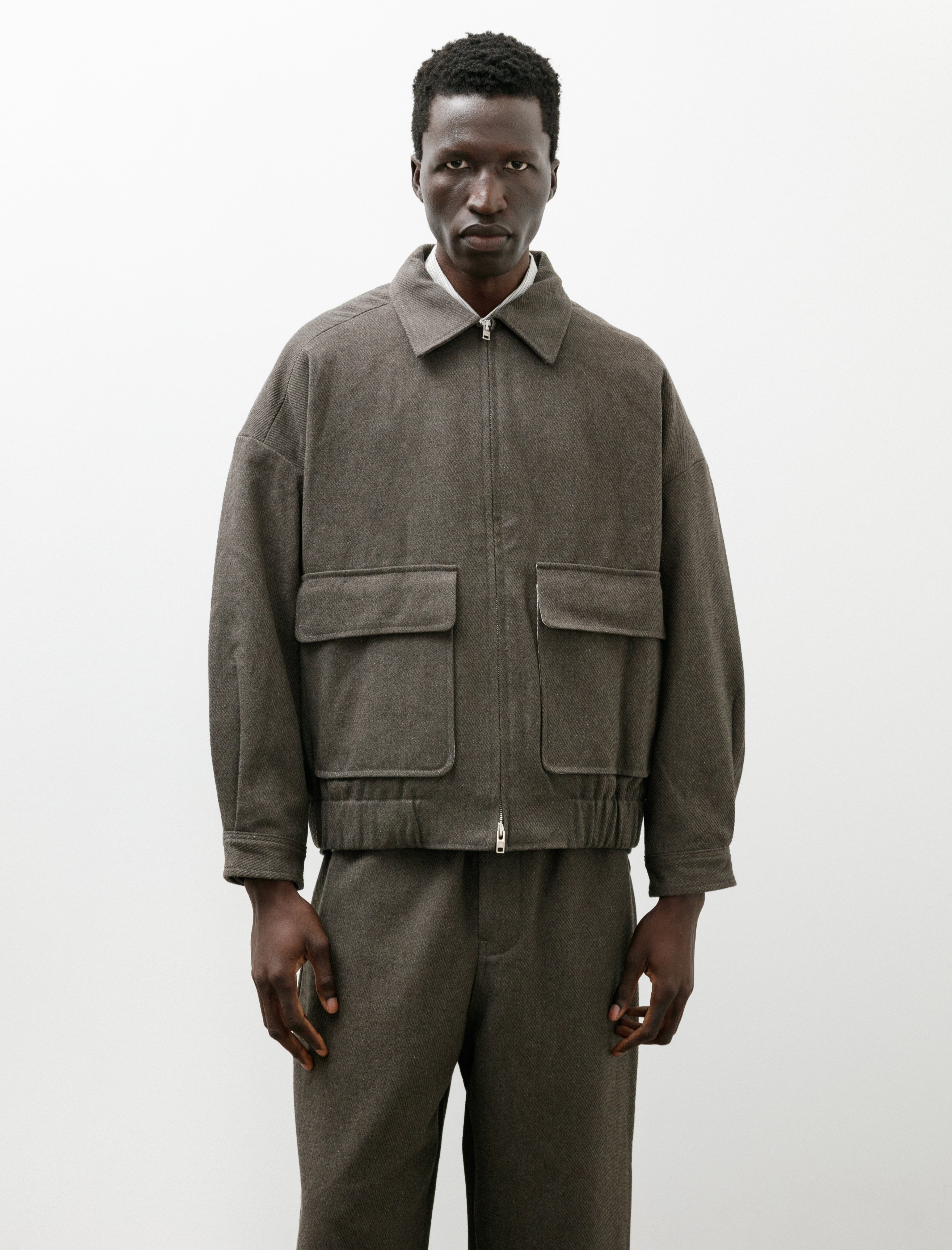 Evan Kinori Zip Jacket Two Top Dyed Cotton Kersey Olive Heather