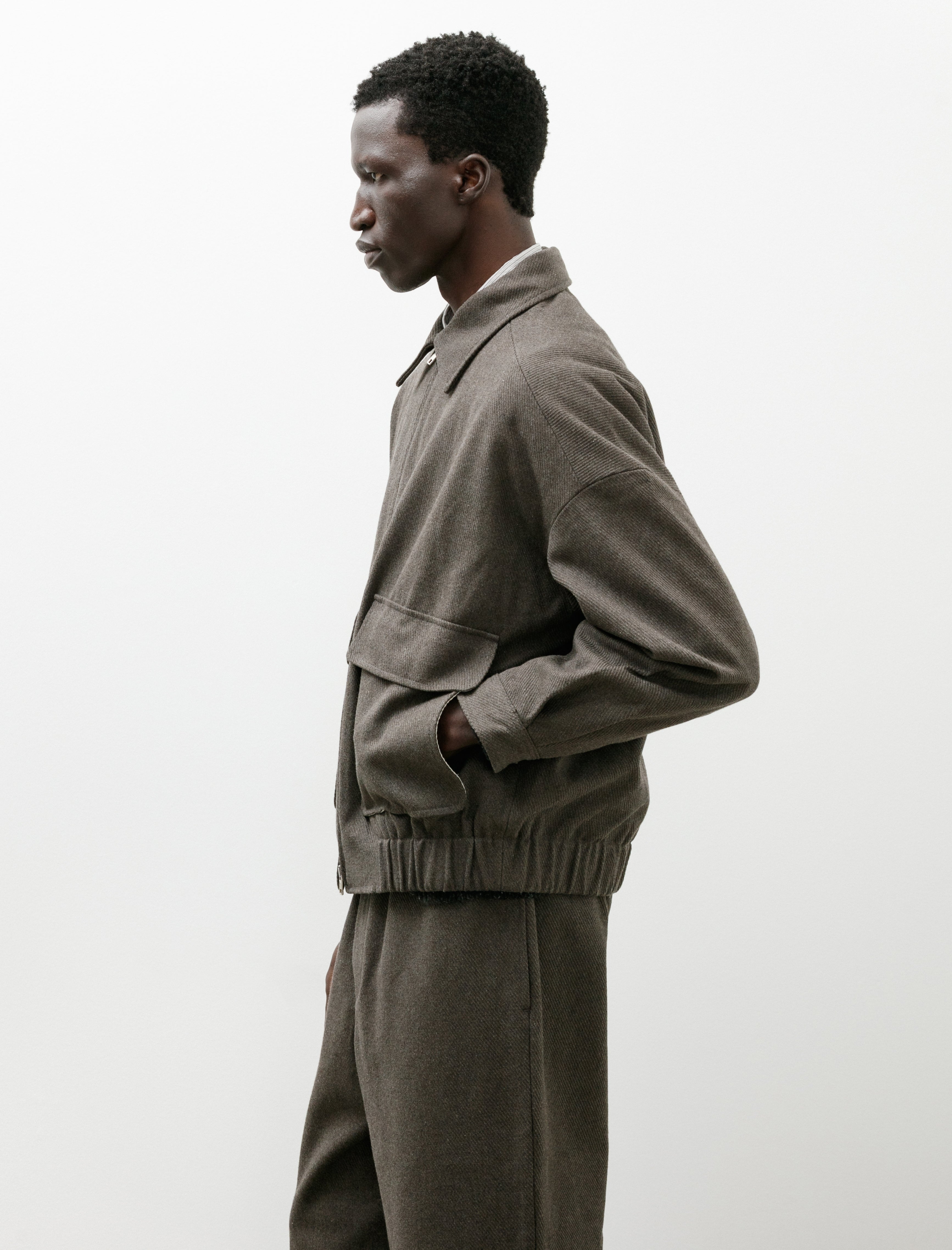 Evan Kinori Zip Jacket Two Top Dyed Cotton Kersey Olive Heather