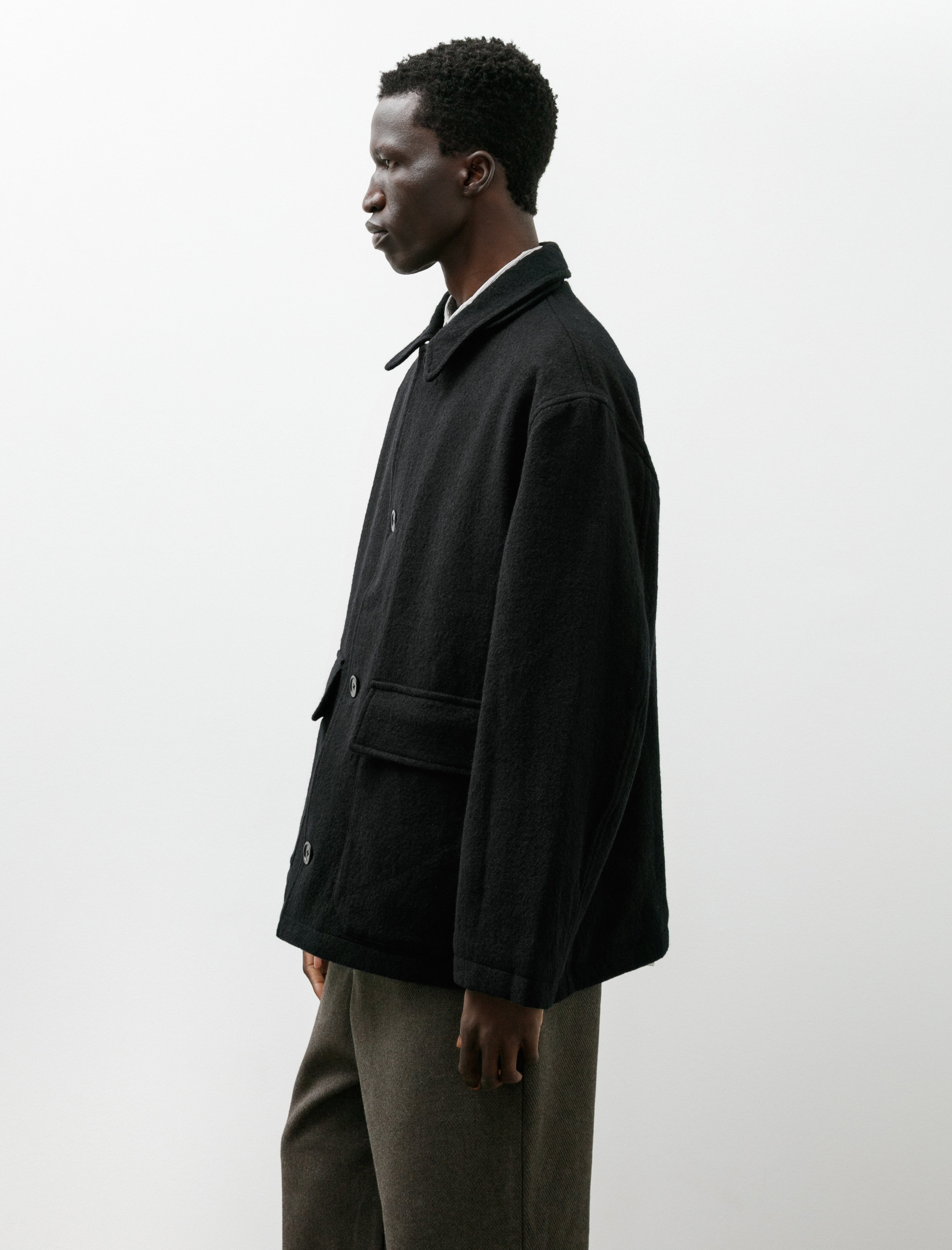 James Coward Sawed Off Mac Piece Dyed Wool Twill Black