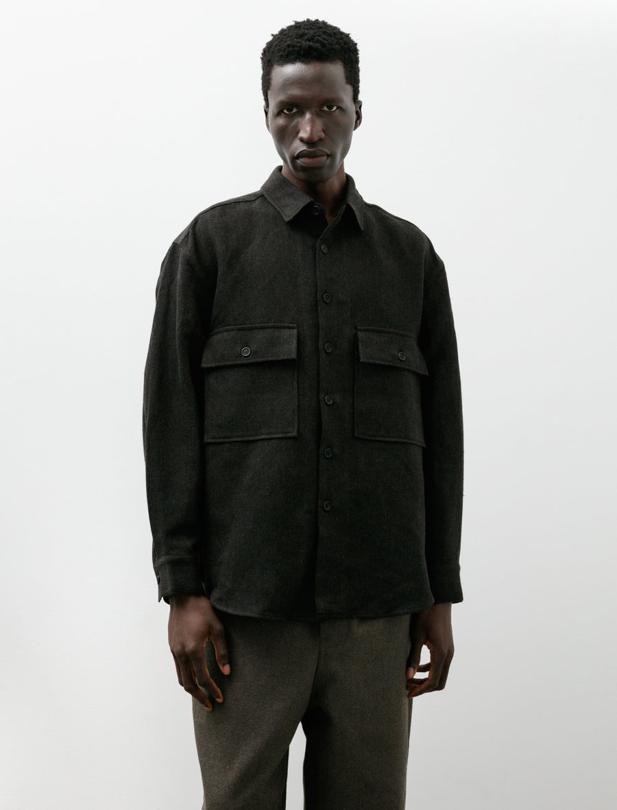 Big Shirt Wool Linen Herringbone Black Brown - Image 1