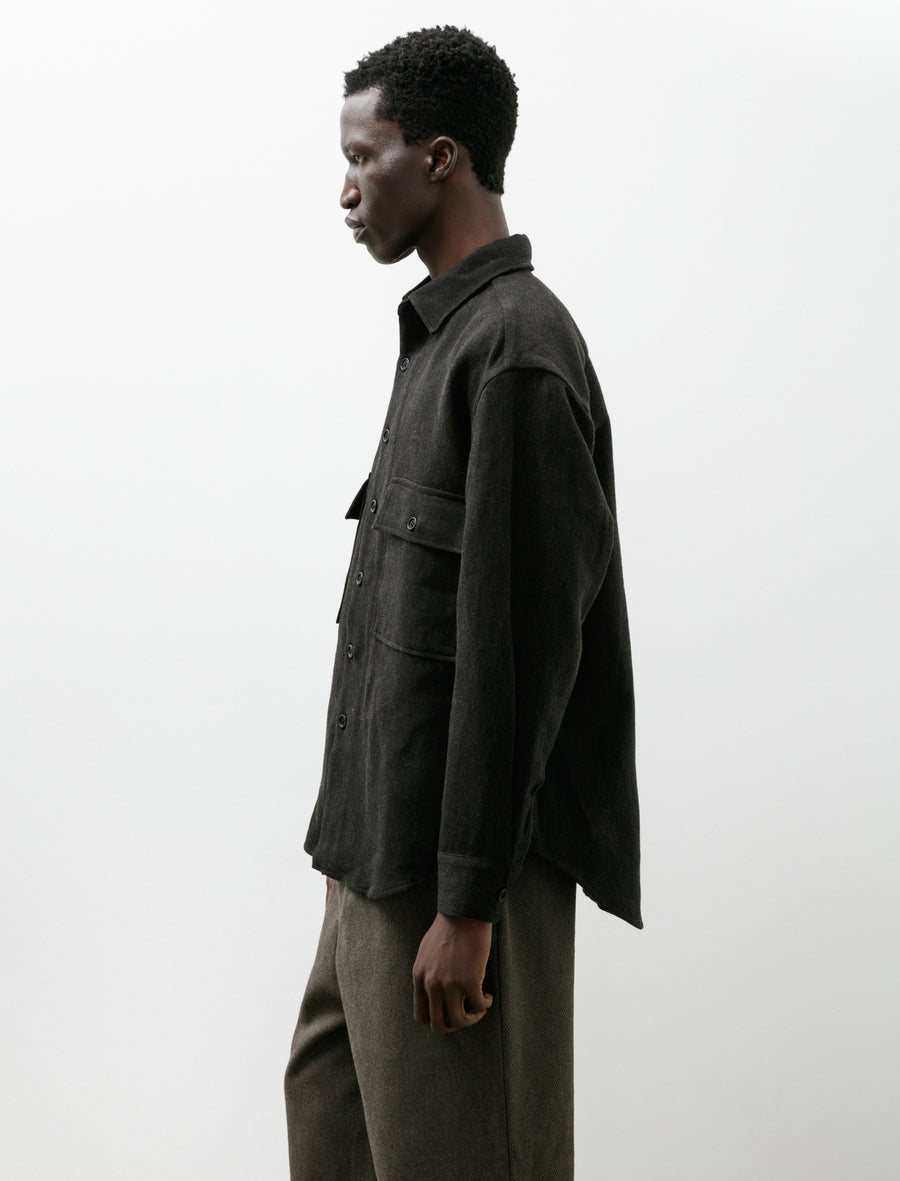 Big Shirt Wool Linen Herringbone Black Brown - Image 3