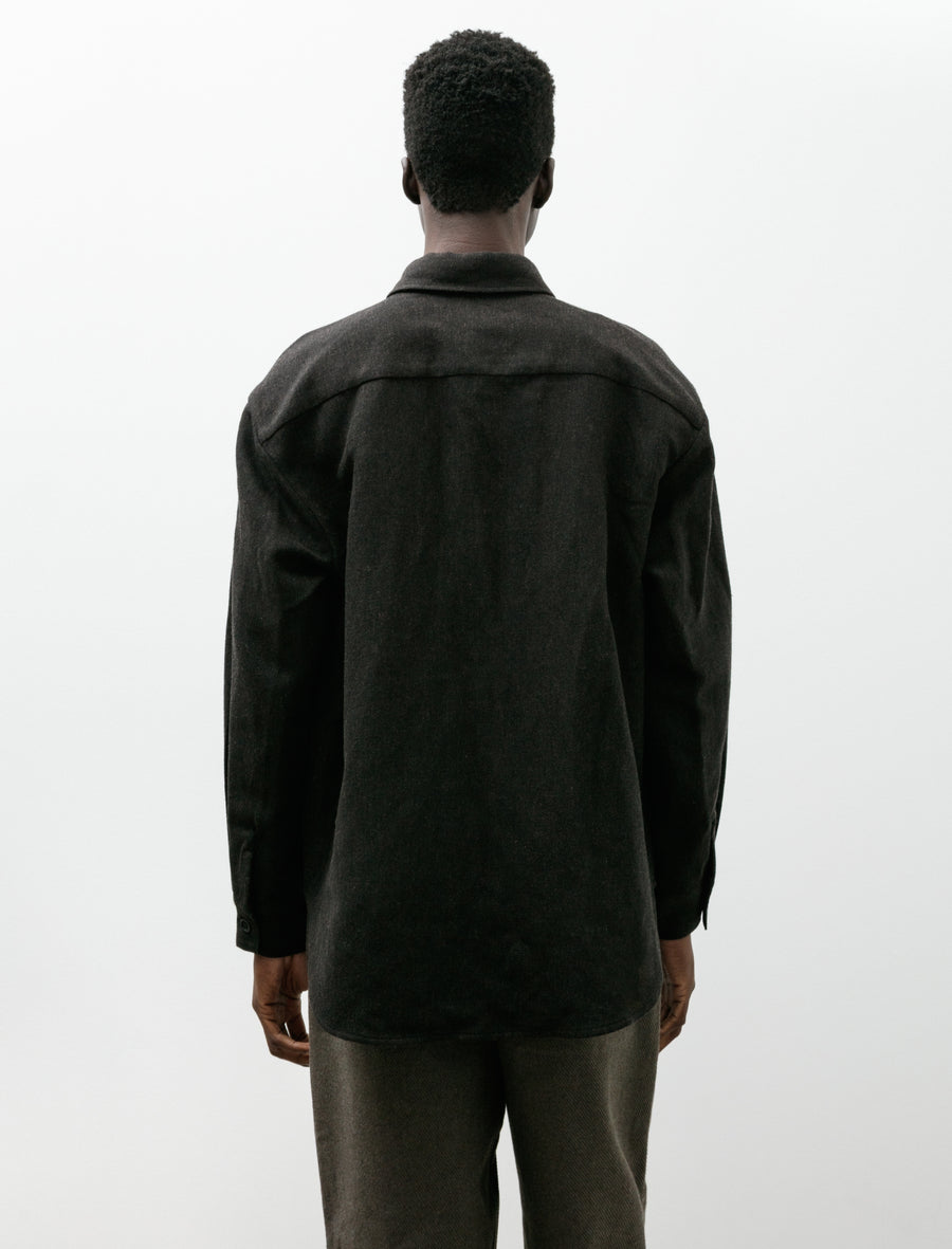 Big Shirt Wool Linen Herringbone Black Brown - Image 2