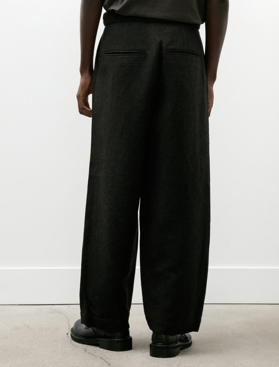 Flat Front Pant Wool Linen Herringbone Black Brown - Image 5