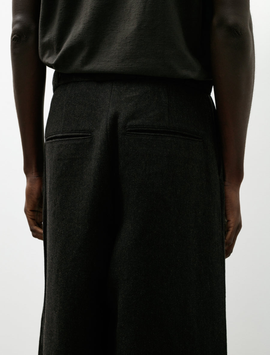 Flat Front Pant Wool Linen Herringbone Black Brown - Image 7