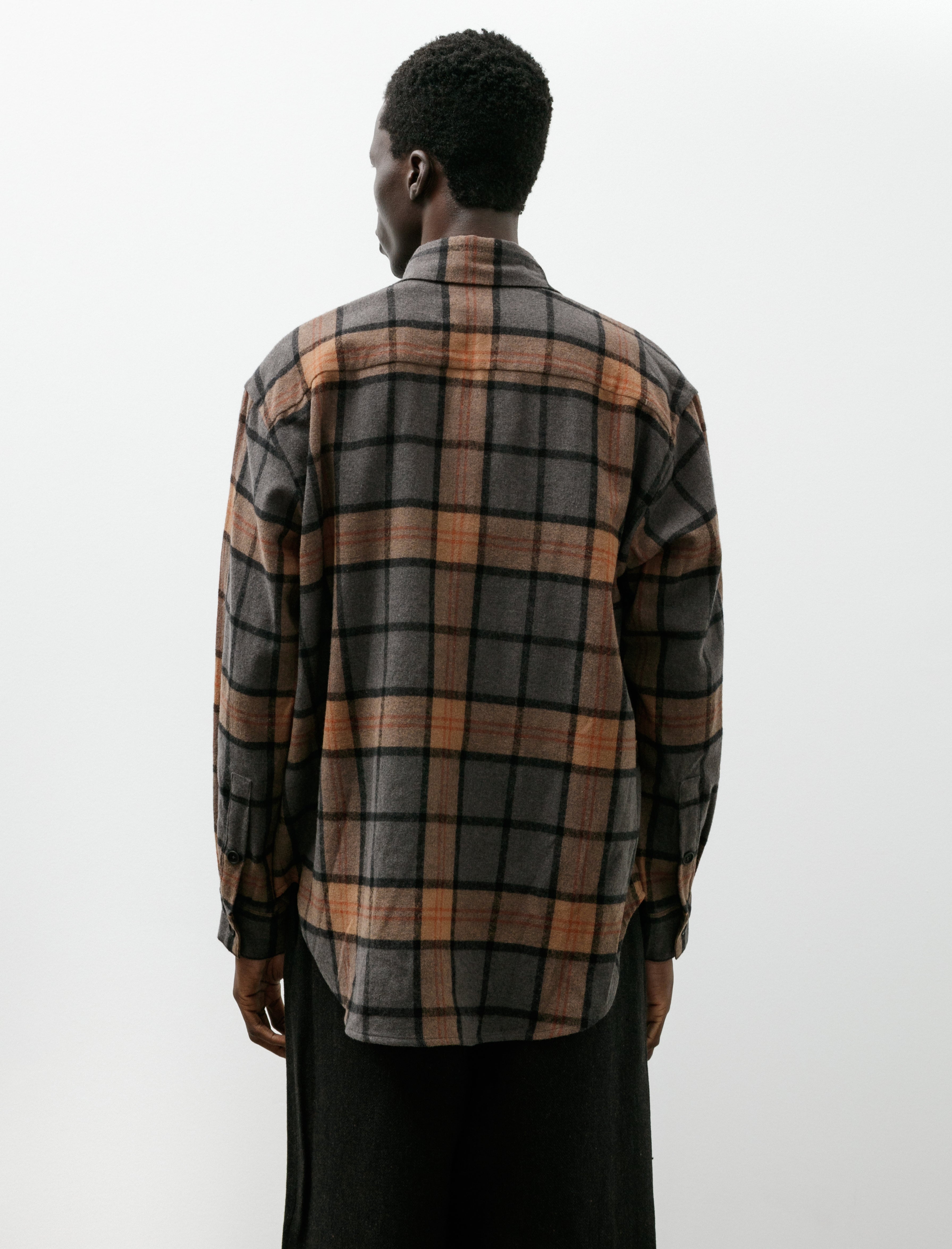 Evan Kinori Big Shirt Two Wool Cashmere Check Black Grey Beige