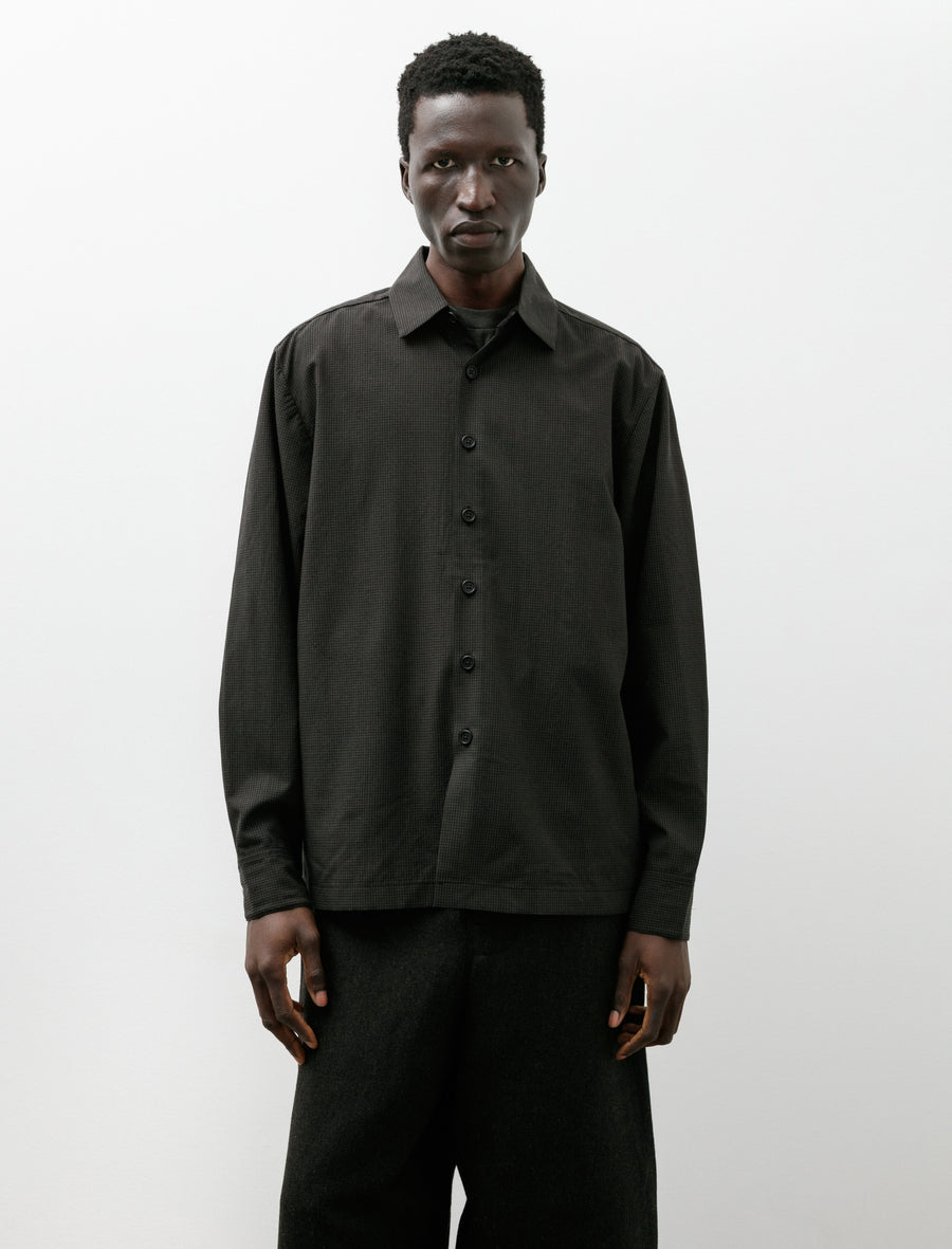 Flat Hem Shirt Worsted Wool Check Olive Black - Image 1