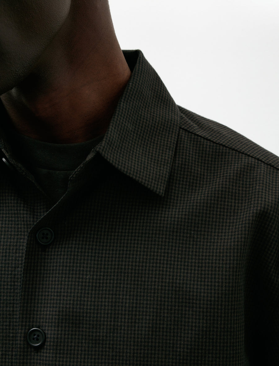 Flat Hem Shirt Worsted Wool Check Olive Black - Image 4