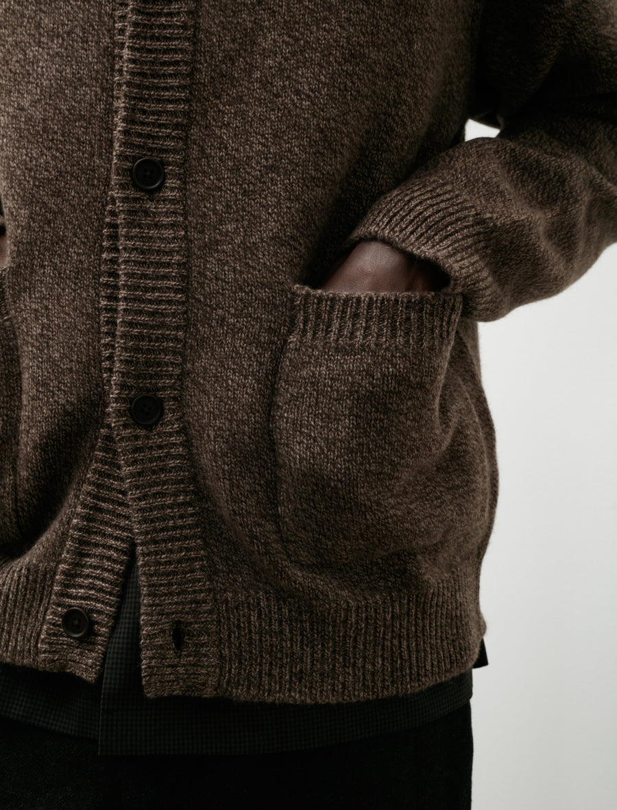 Crewneck Cardigan Wool Melange Brown Beige - Image 4