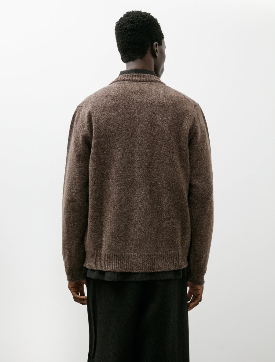 Crewneck Cardigan Wool Melange Brown Beige - Image 2