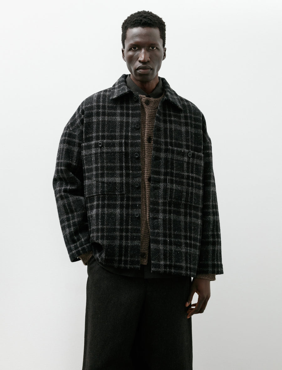 Field Shirt Two Wool Tweed Check Black Grey - Image 1