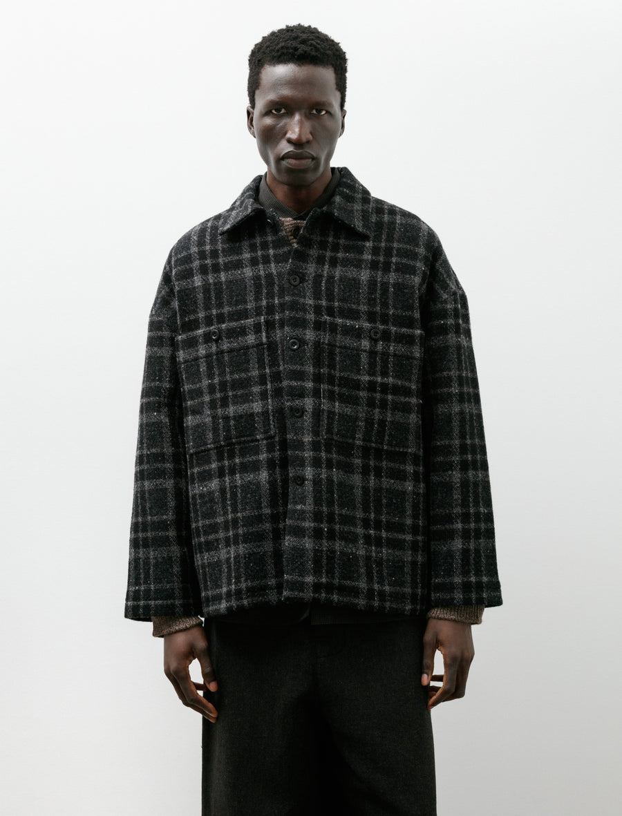 Field Shirt Two Wool Tweed Check Black Grey - Image 4
