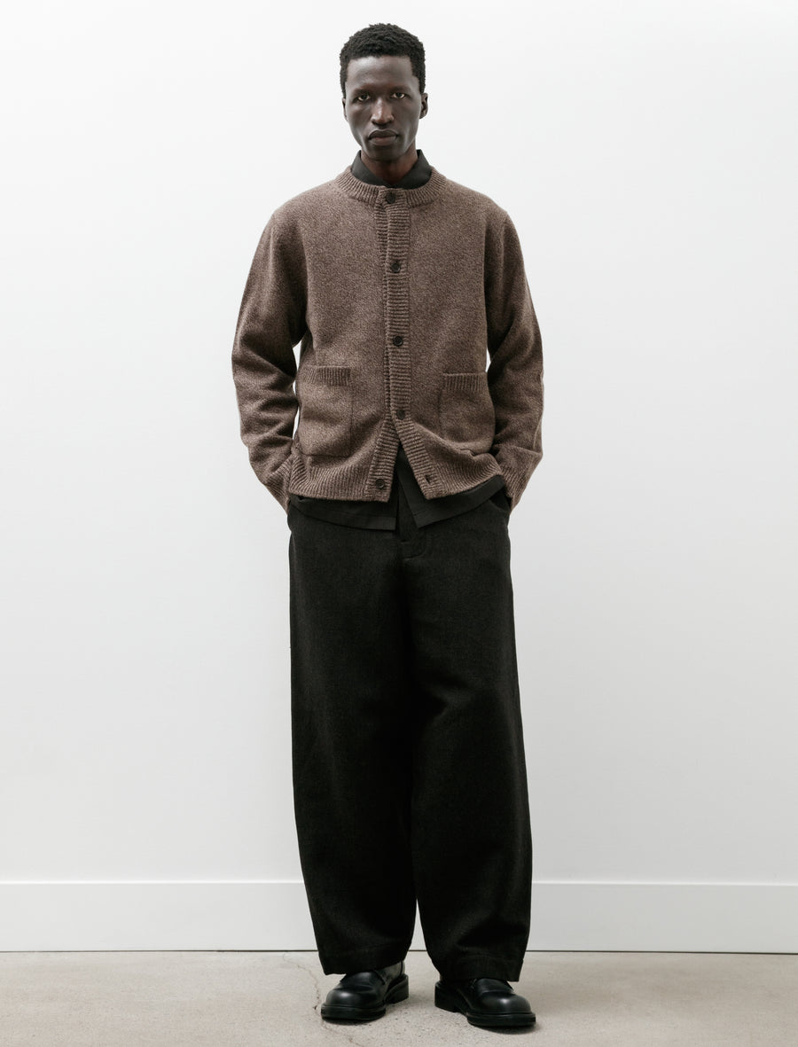 Flat Front Pant Wool Linen Herringbone Black Brown - Image 1