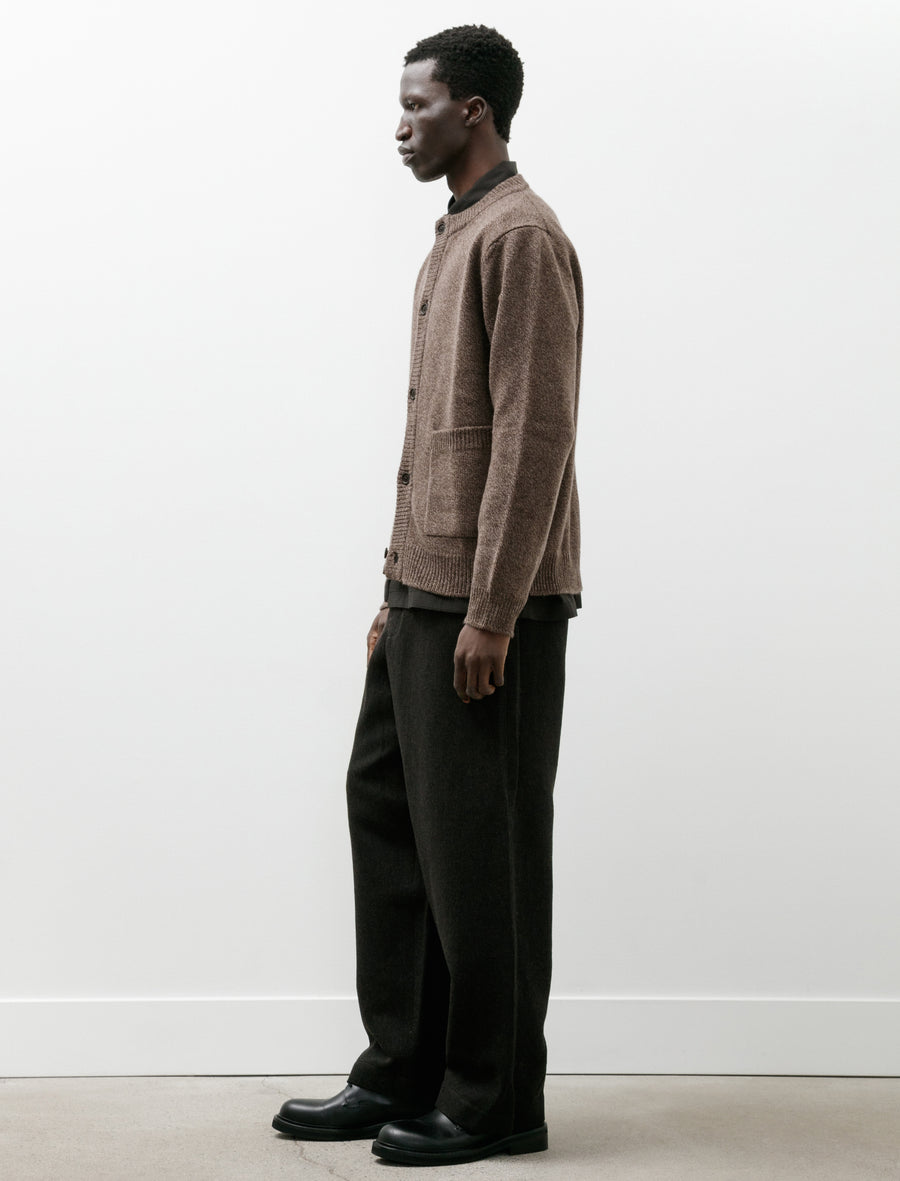 Flat Front Pant Wool Linen Herringbone Black Brown - Image 3