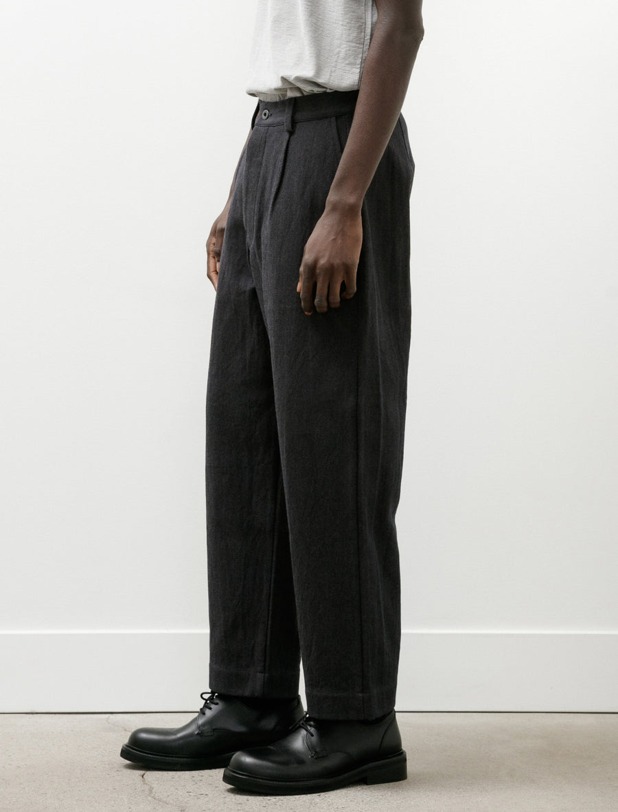 Single Pleat Pant Yarn Dyed Cotton Twill Navy Grey - Image 6