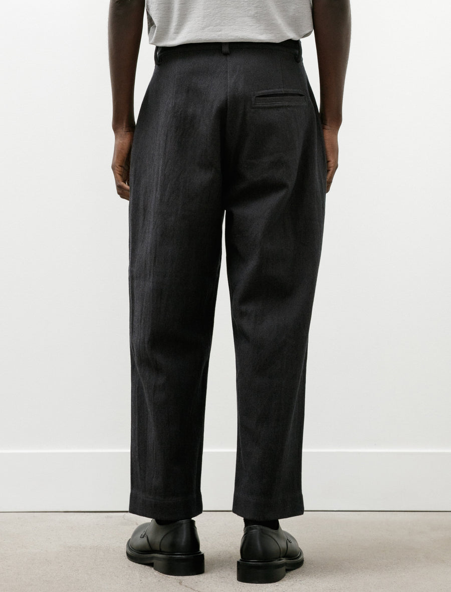 Single Pleat Pant Yarn Dyed Cotton Twill Navy Grey - Image 5
