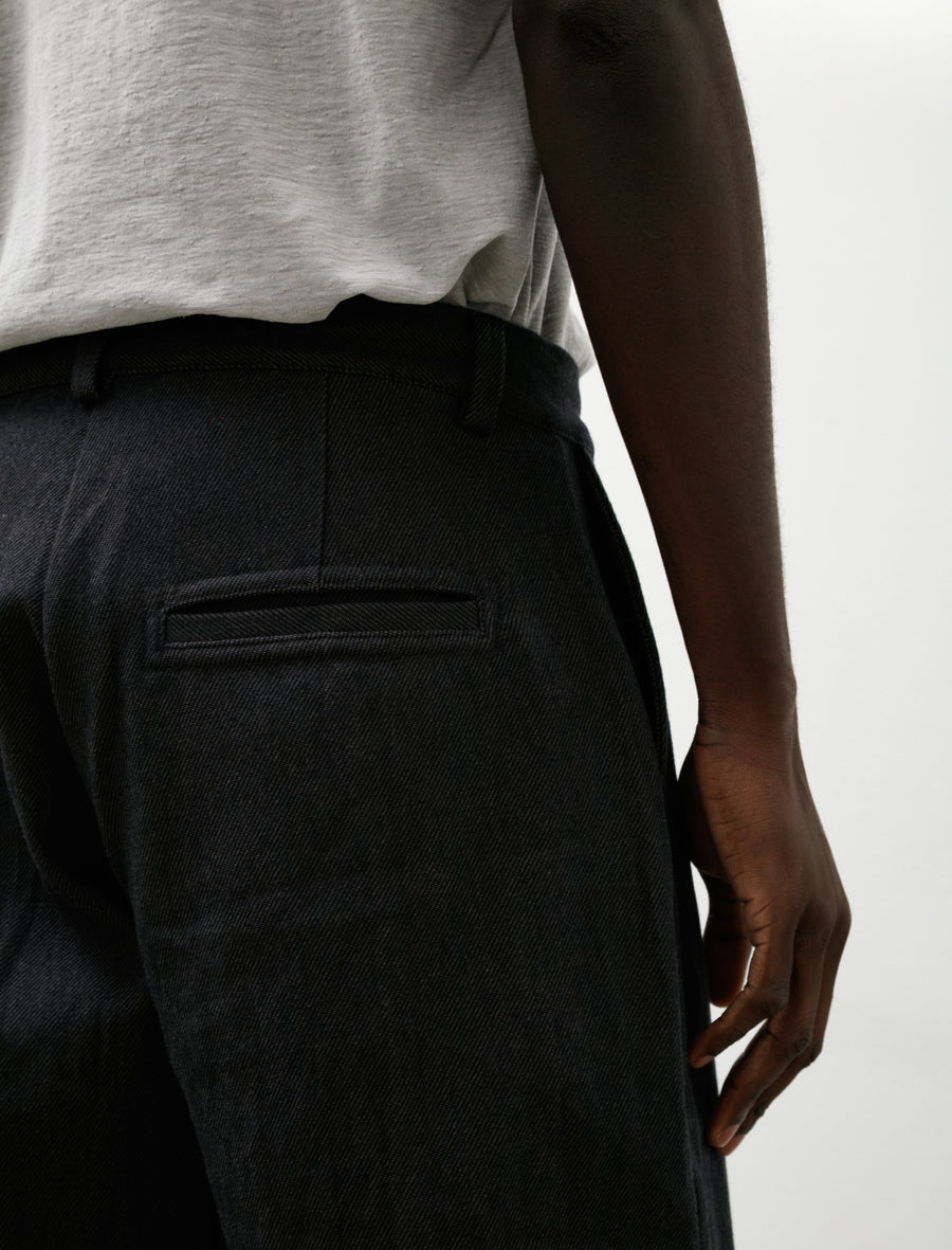 Single Pleat Pant Yarn Dyed Cotton Twill Navy Grey - Image 7