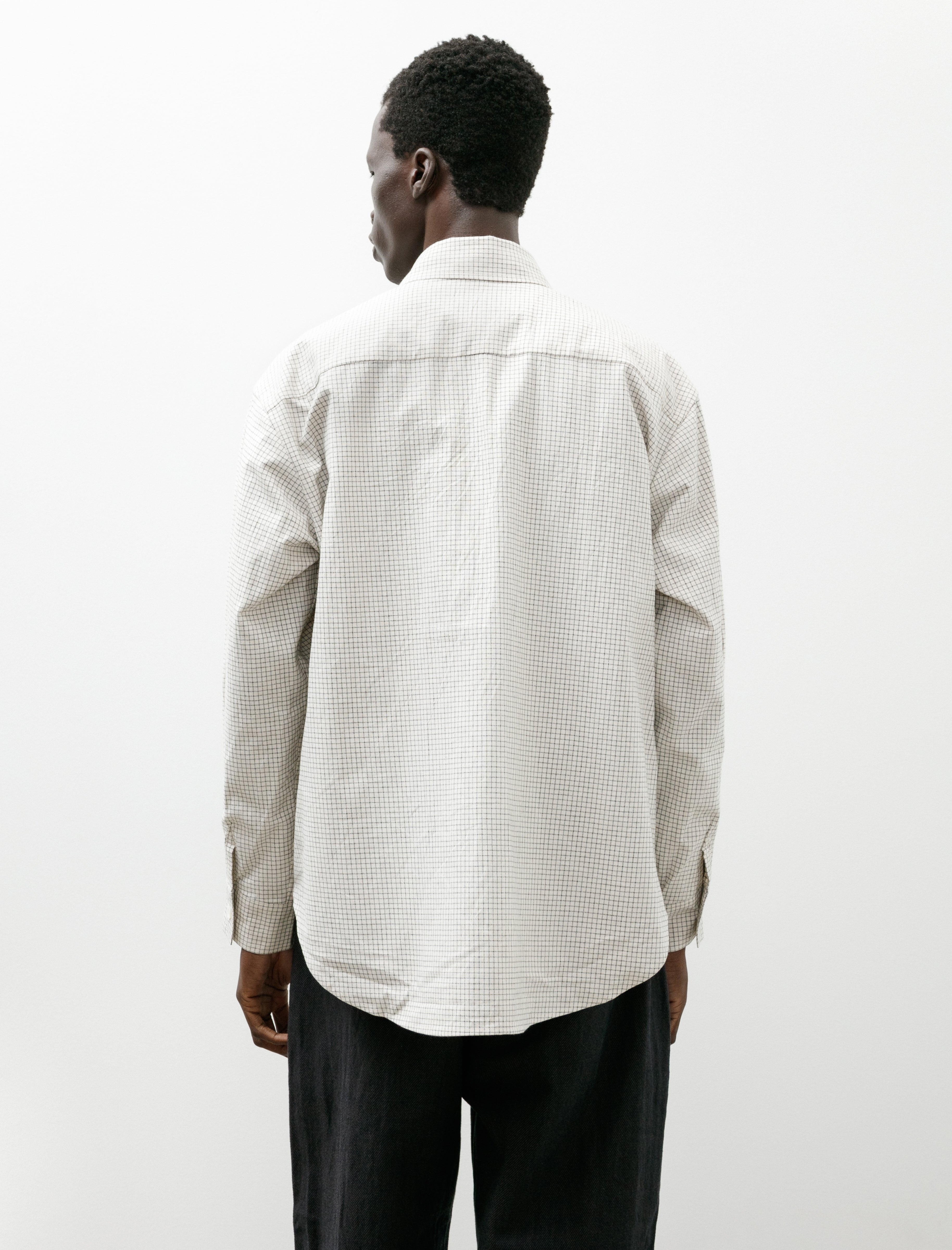 Evan Kinori Big Shirt Cotton Gridcloth Natural Black