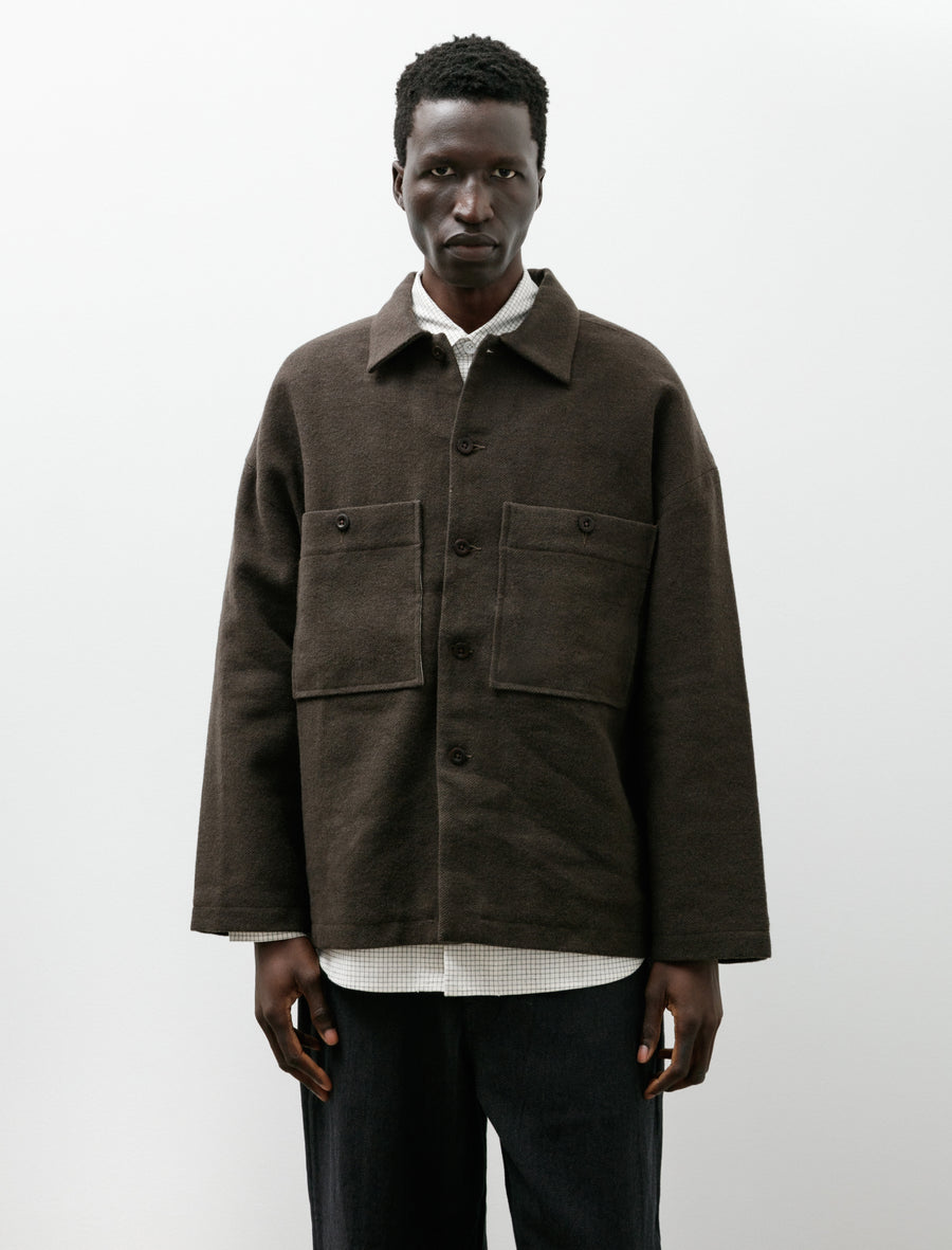 Field Shirt Two Heavy Wool Linen Herringbone Dark Olive - Image 4