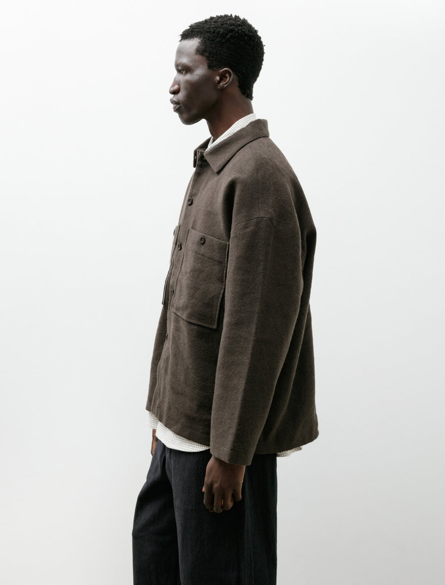 Field Shirt Two Heavy Wool Linen Herringbone Dark Olive - Image 3
