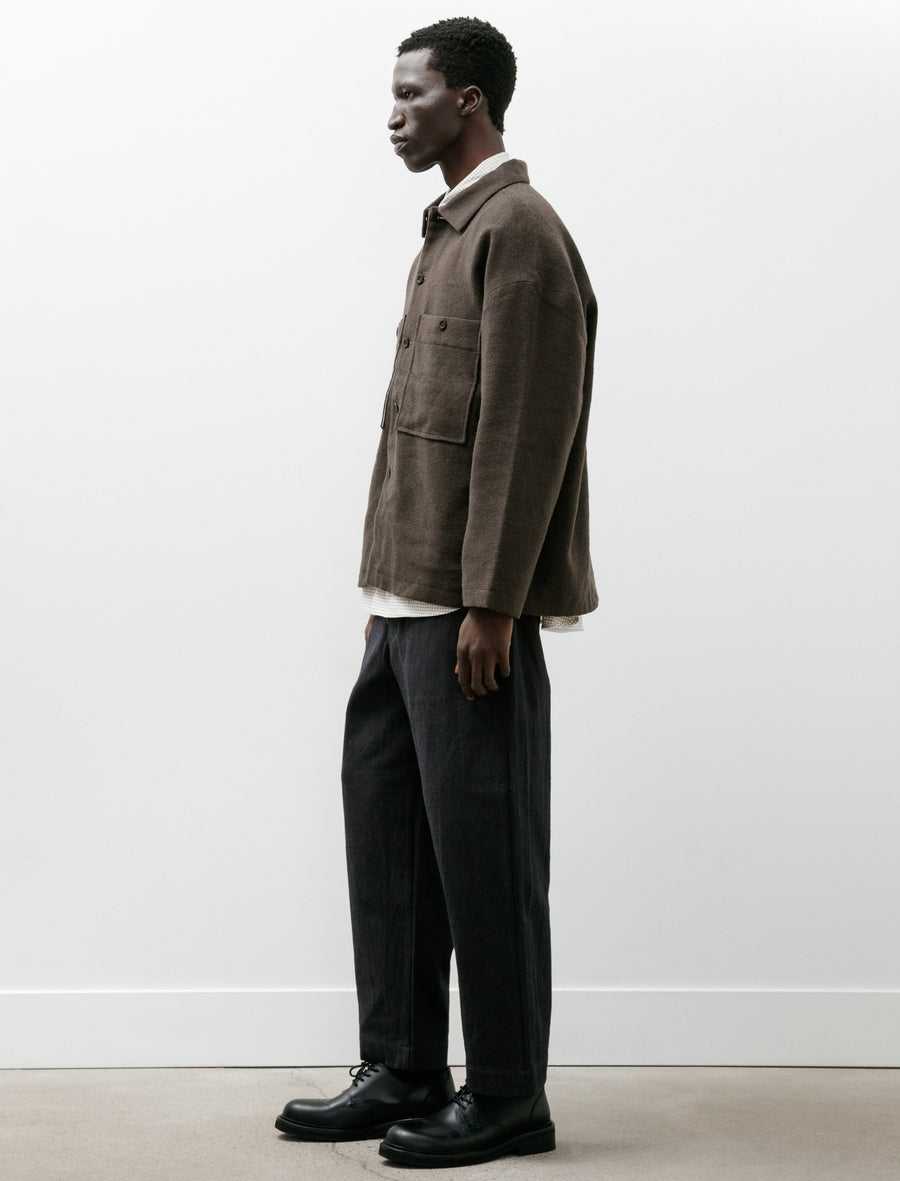 Field Shirt Two Heavy Wool Linen Herringbone Dark Olive - Image 7