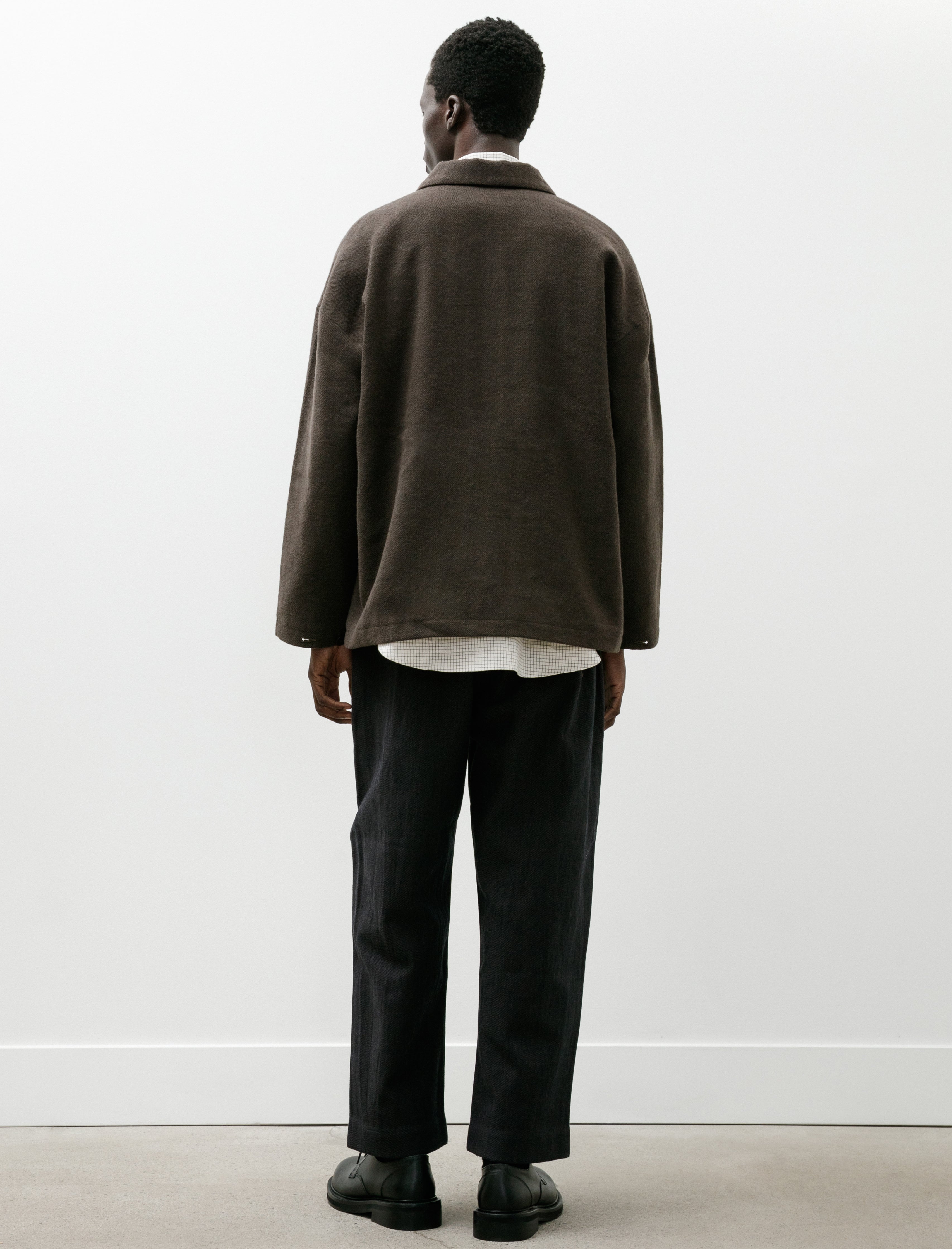 Evan Kinori Single Pleat Pant Yarn Dyed Cotton Twill Navy Grey