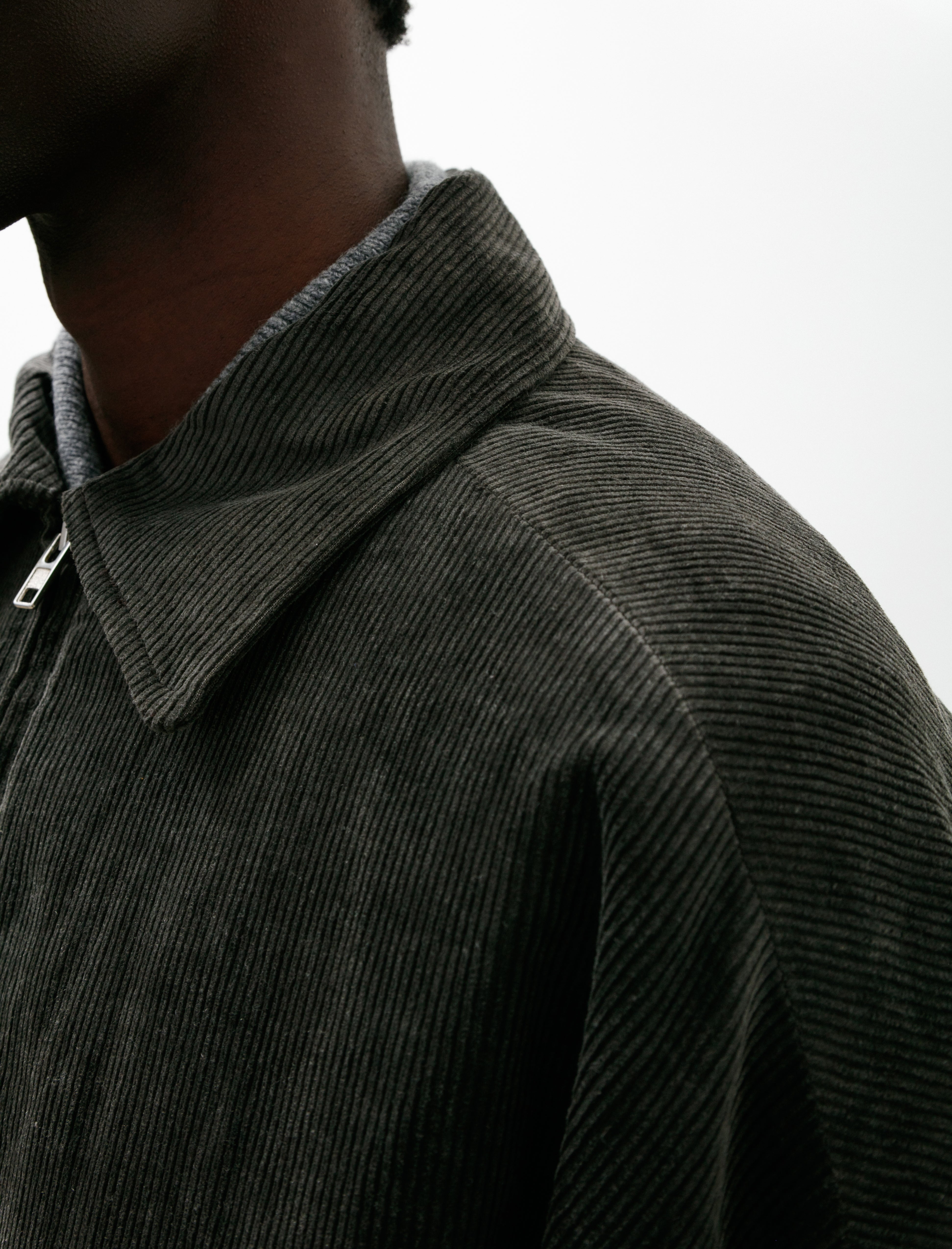 Evan Kinori Zip Jacket Two Carbon Dyed Corduroy Charcoal
