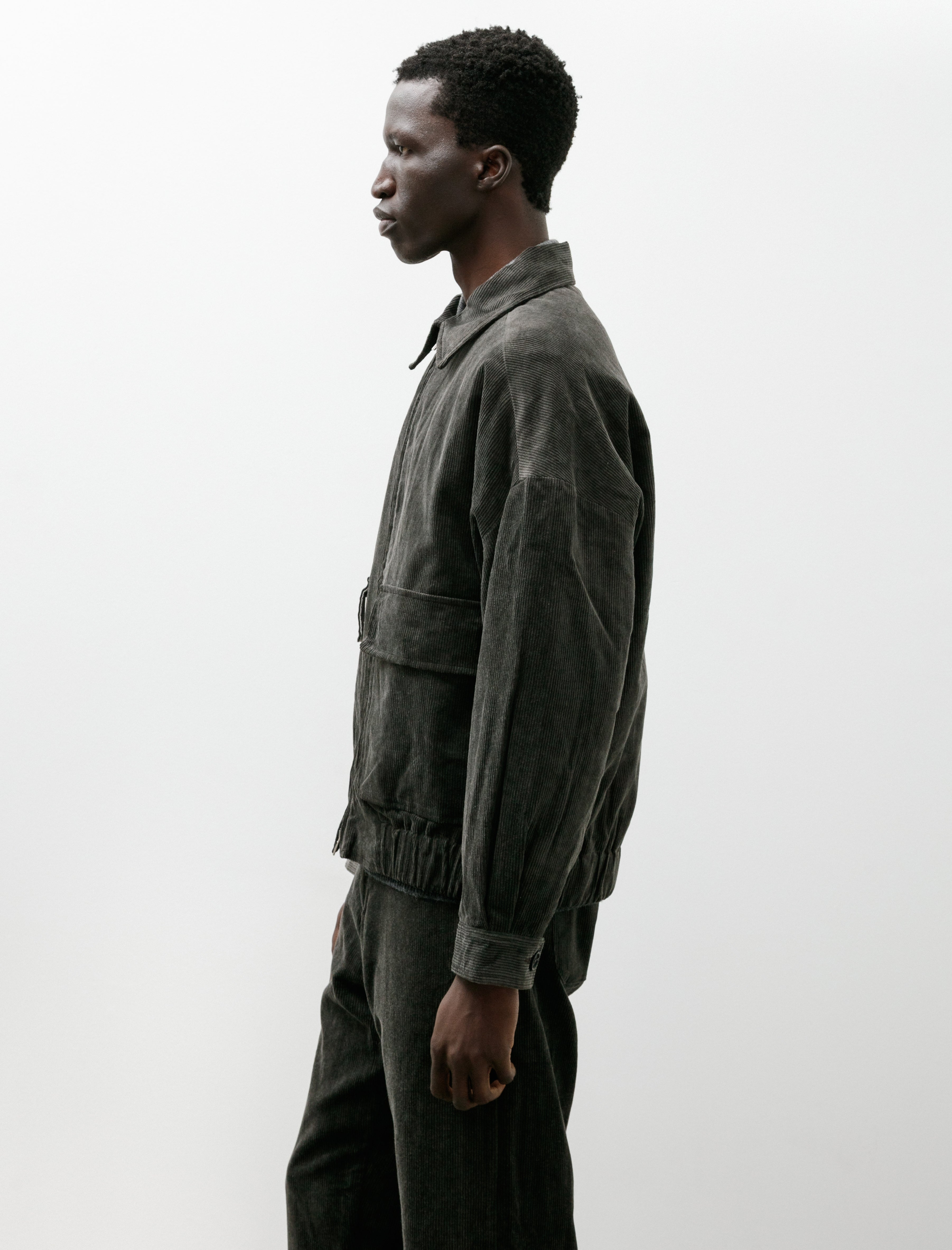 Evan Kinori Zip Jacket Two Carbon Dyed Corduroy Charcoal