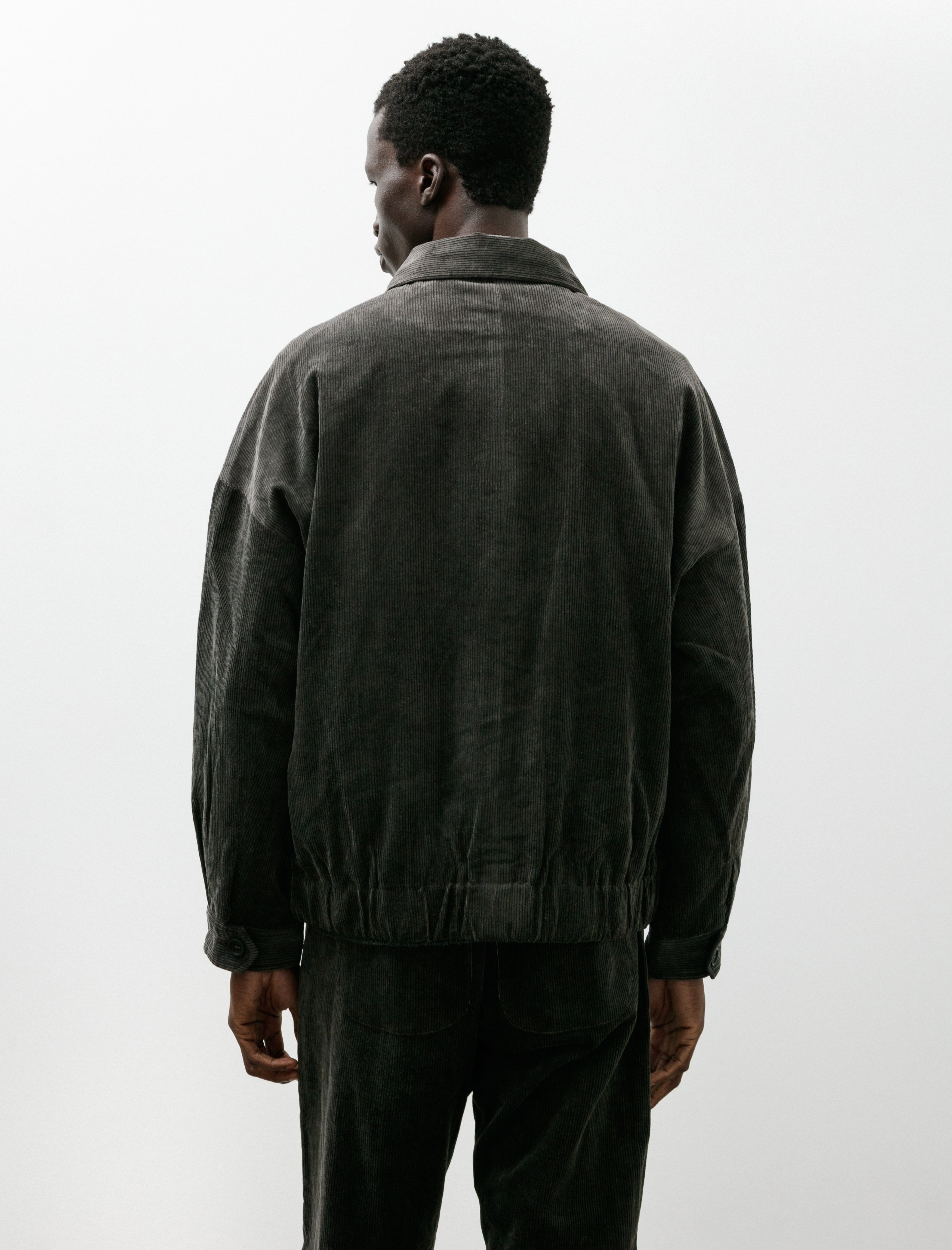 Evan Kinori Zip Jacket Two Carbon Dyed Corduroy Charcoal