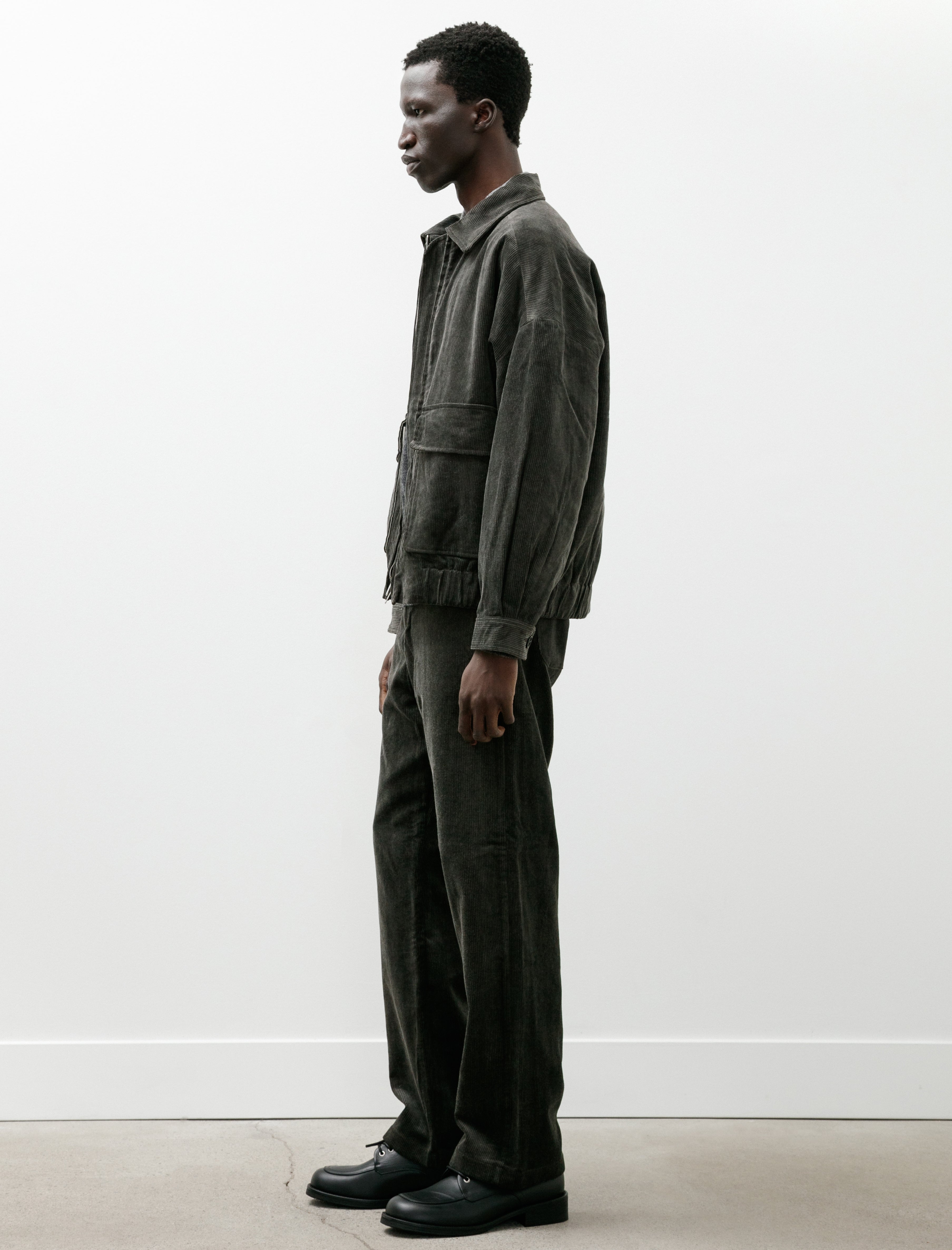 Evan Kinori Zip Jacket Two Carbon Dyed Corduroy Charcoal