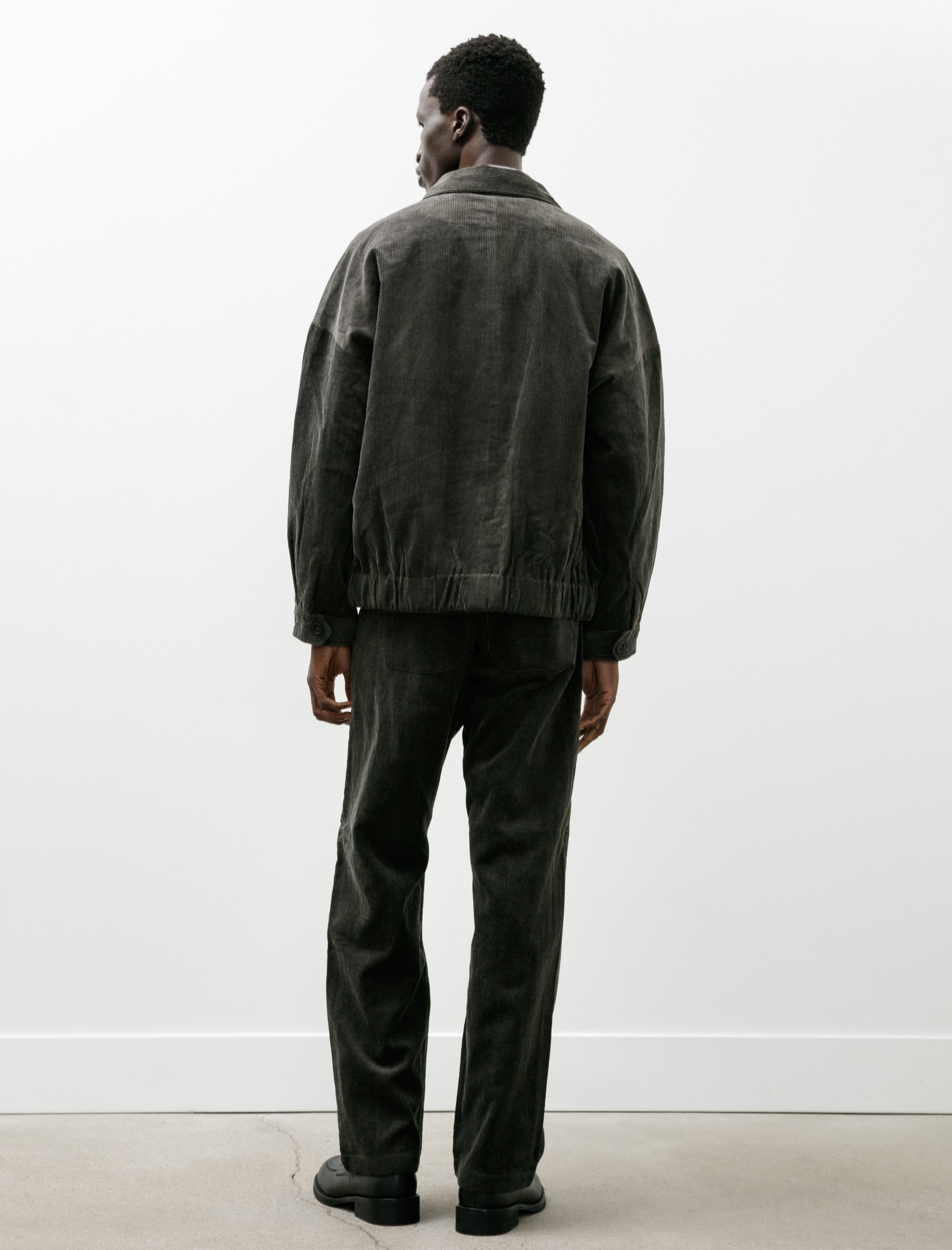 Evan Kinori Zip Jacket Two Carbon Dyed Corduroy Charcoal