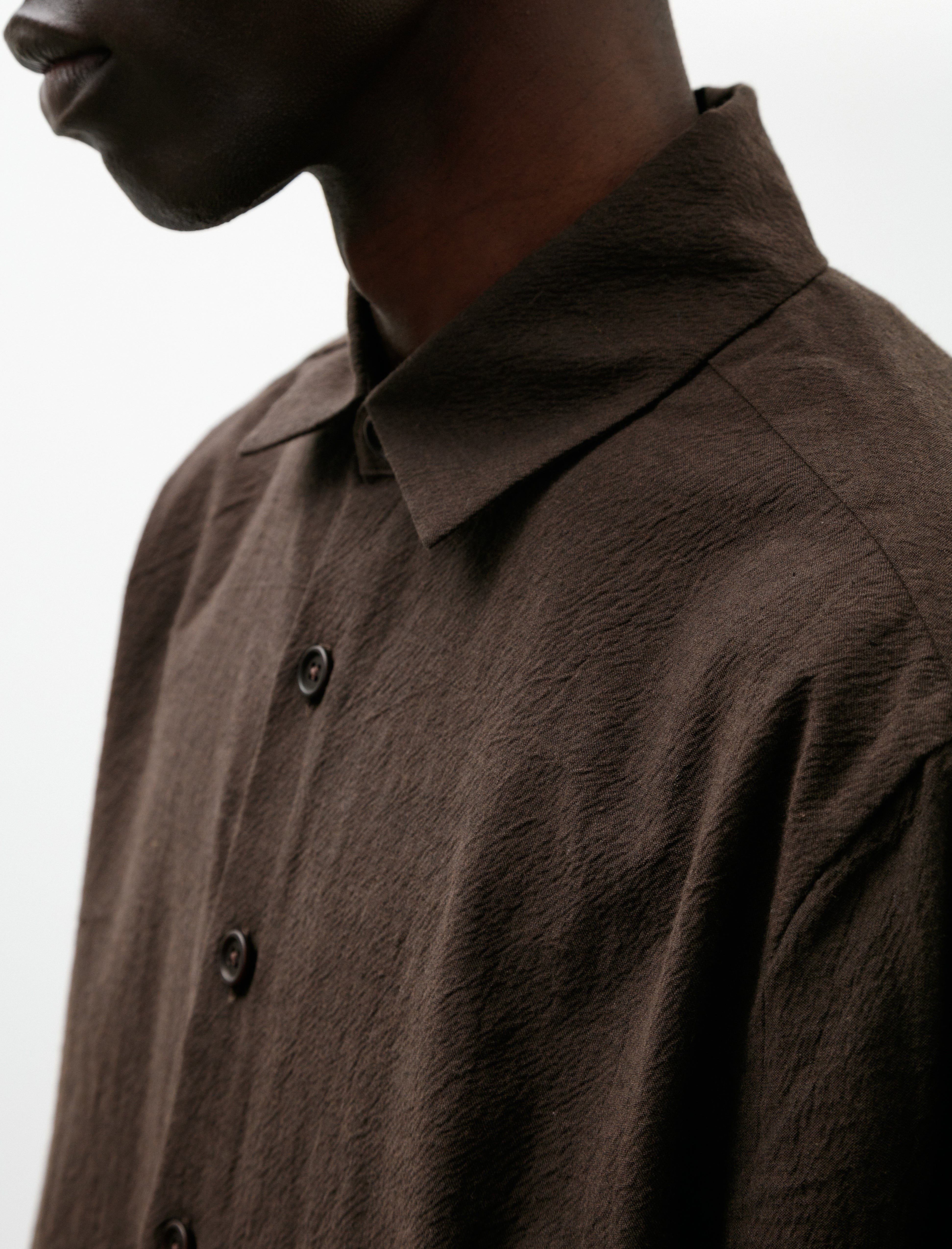 Evan Kinori Flat Hem Shirt Yarn Dyed Cotton Yak Brown Black