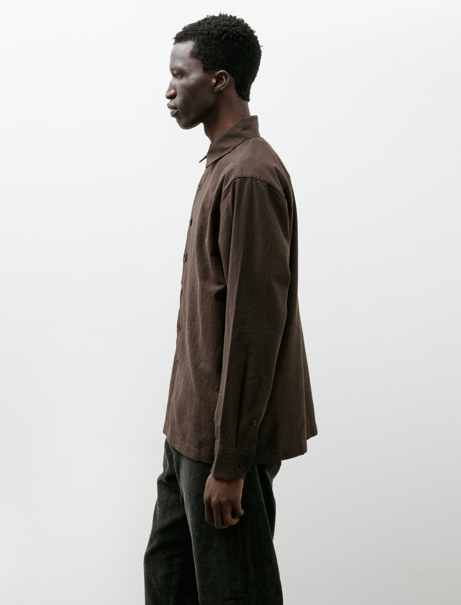 Flat Hem Shirt Yarn Dyed Cotton Yak Brown Black - Image 3