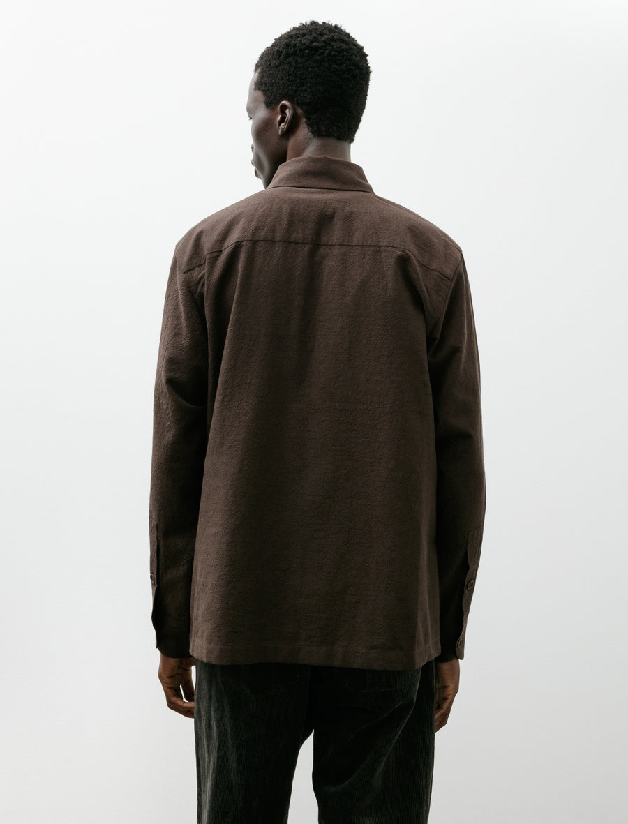 Flat Hem Shirt Yarn Dyed Cotton Yak Brown Black - Image 2