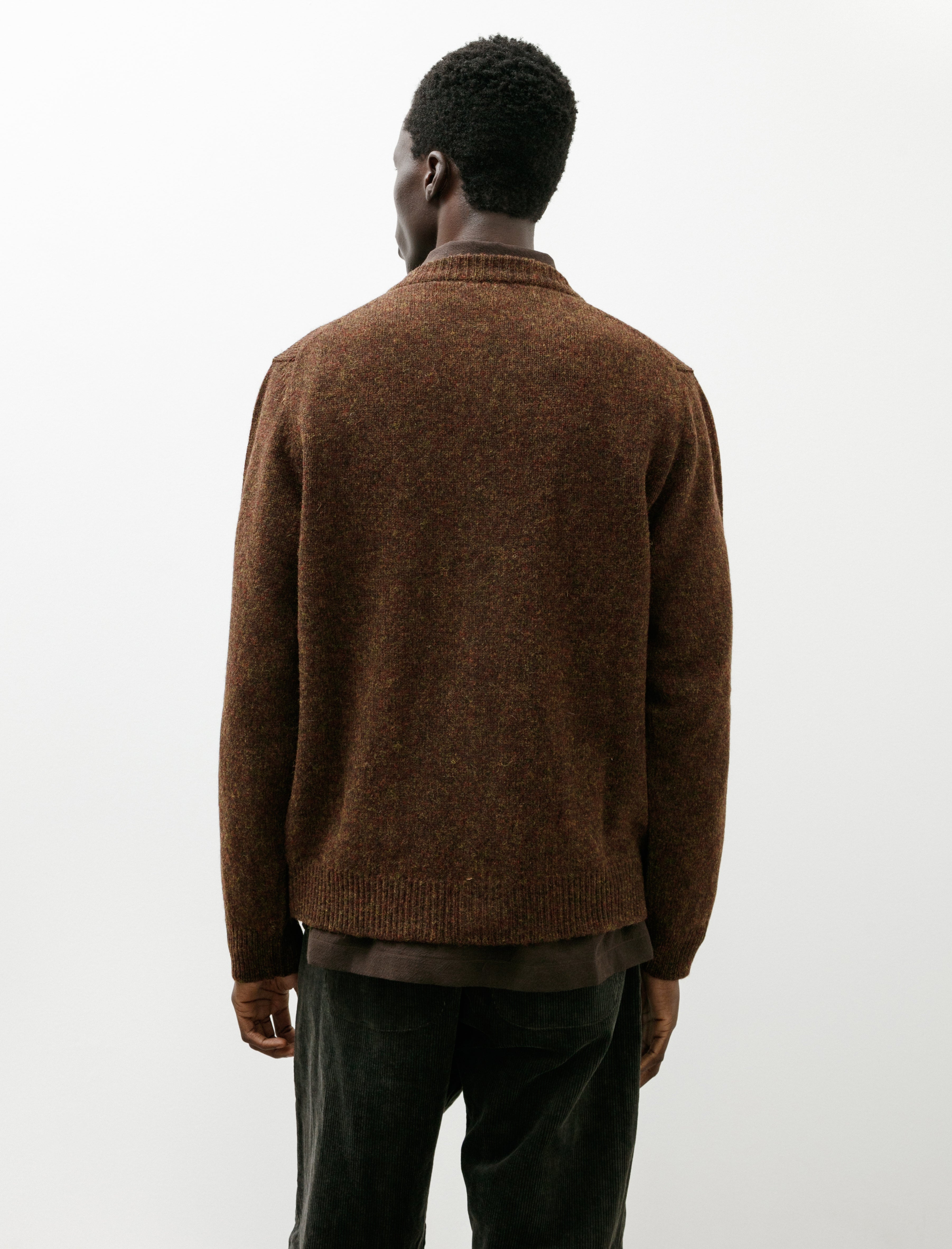 Evan Kinori Crewneck Cardigan Top Dyed Wool Dark Olive