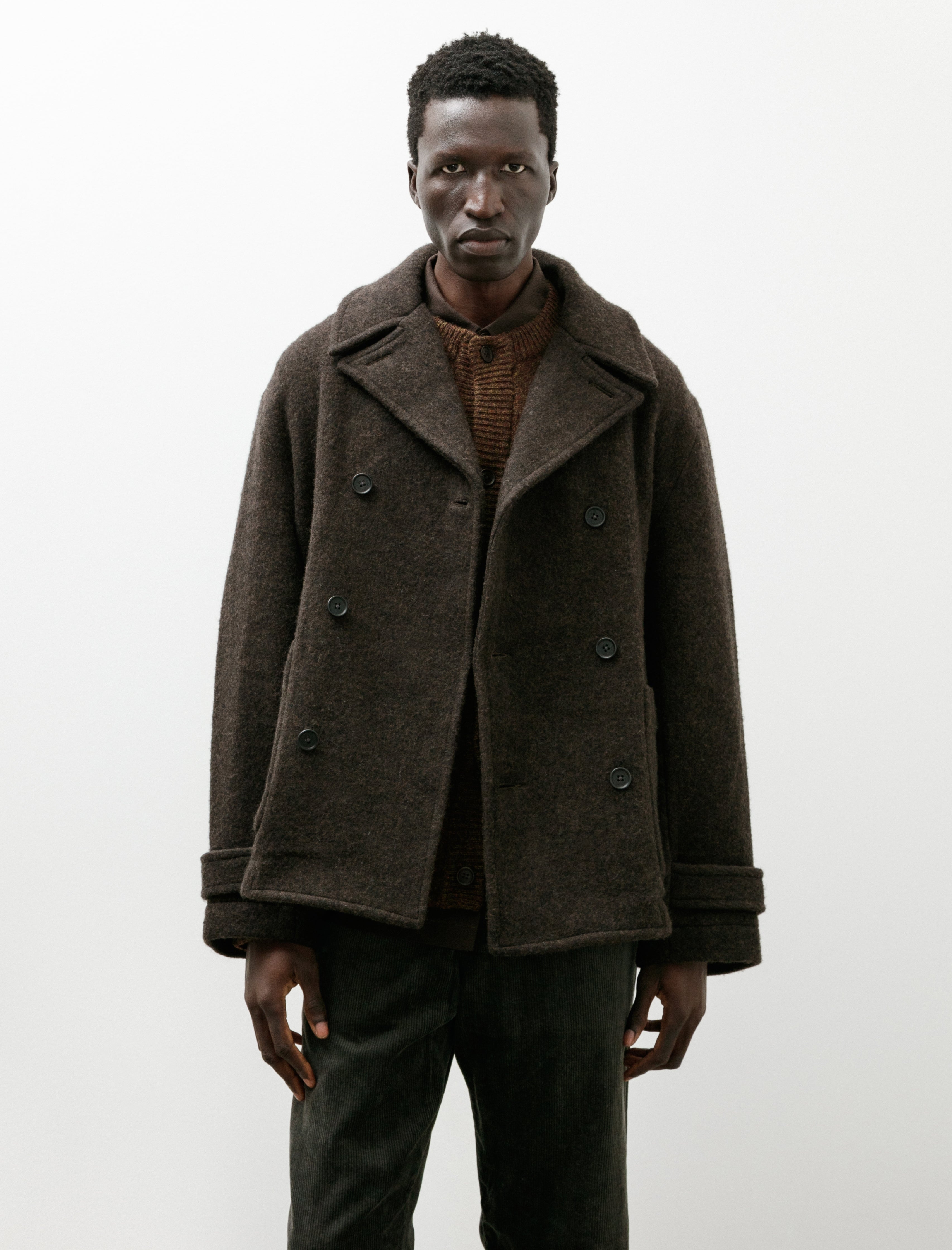 Evan Kinori Peacoat Brushed Wool Coating Dark Brown