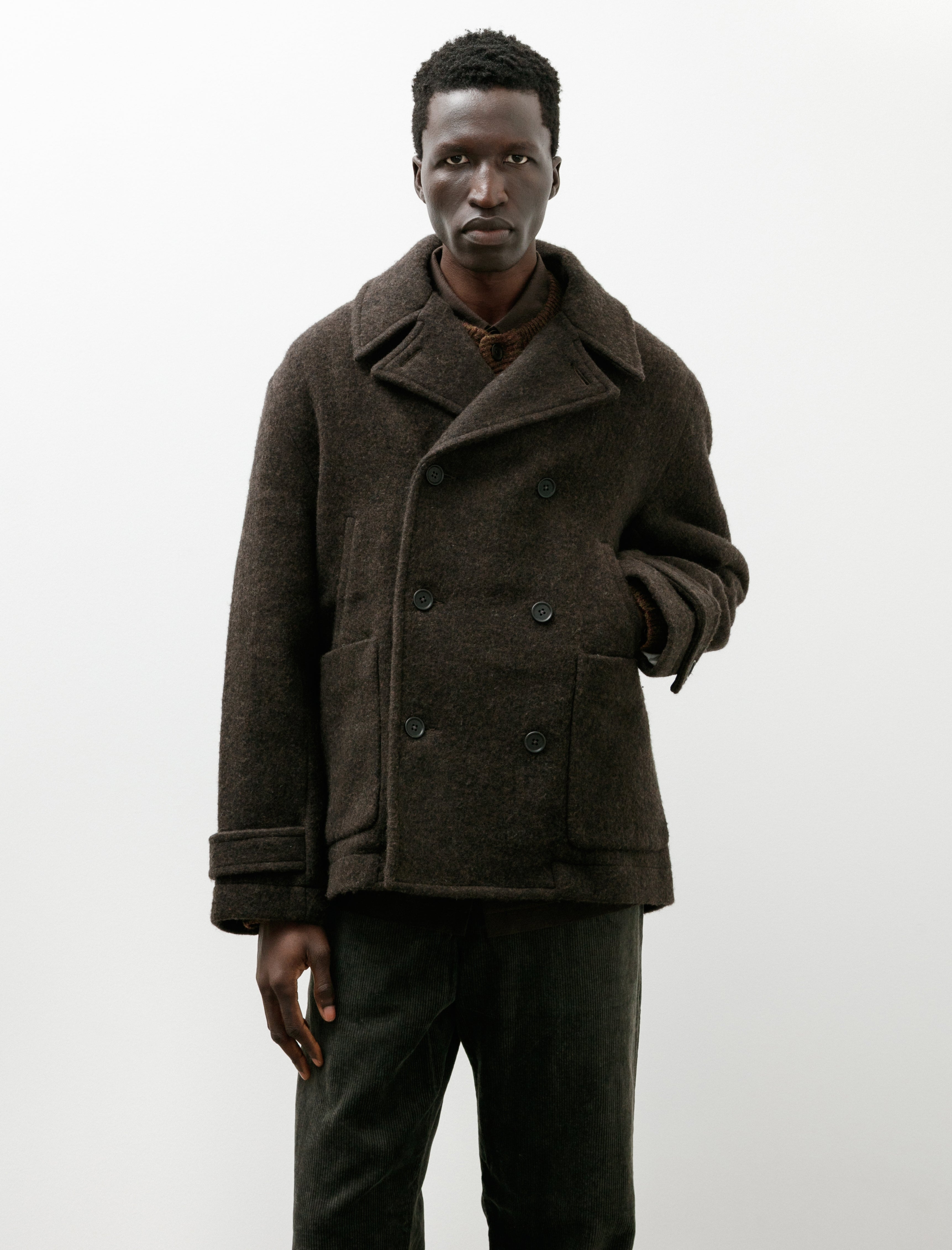 Evan Kinori Peacoat Brushed Wool Coating Dark Brown