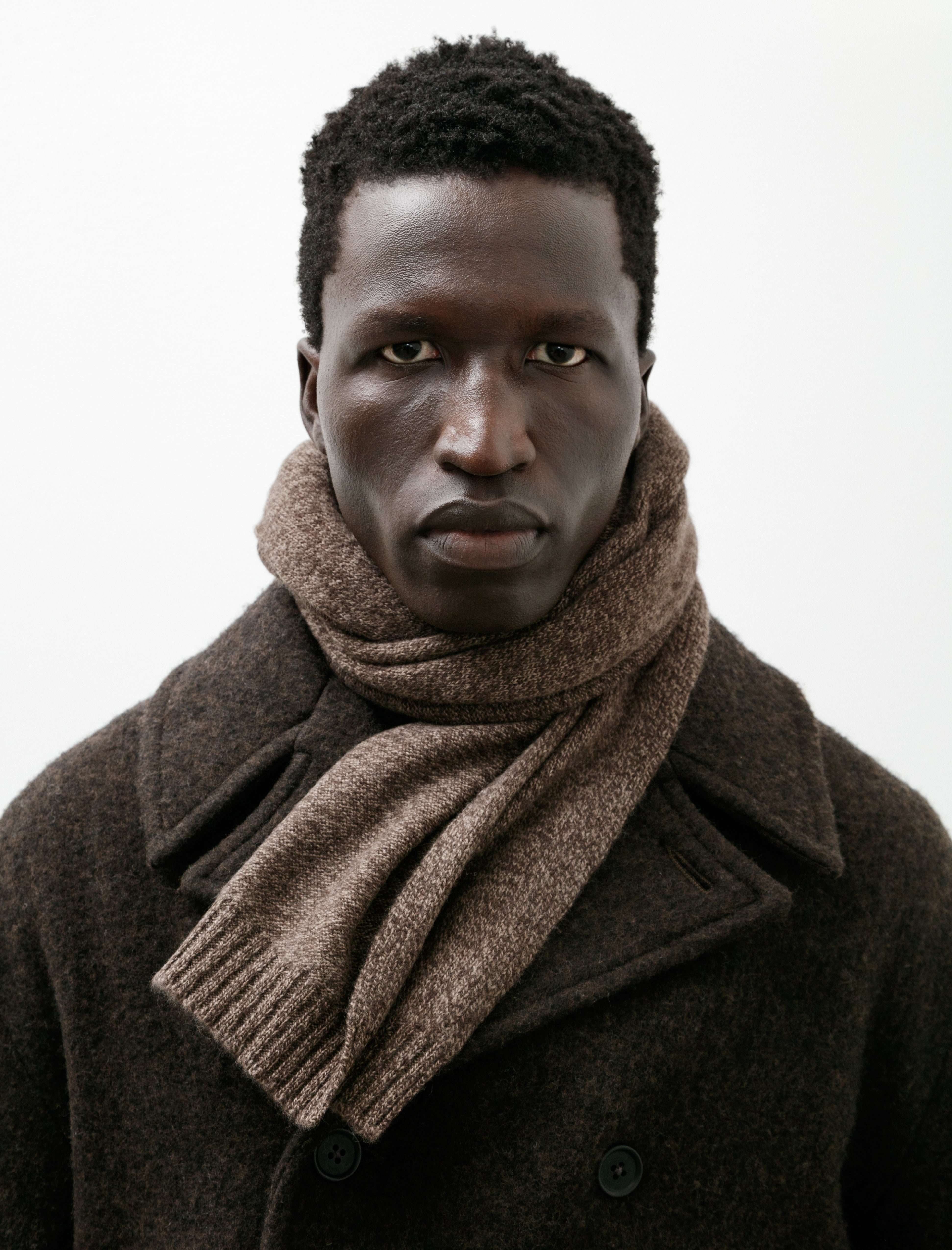 Evan Kinori Knit Scarf Wool Melange Brown Beige