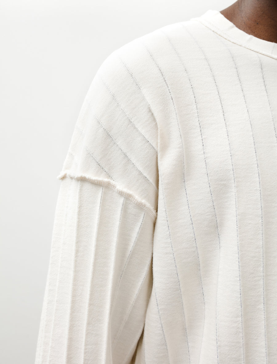 Round Neck Sweater Ecru Inverted Ajour Stripe - Image 4